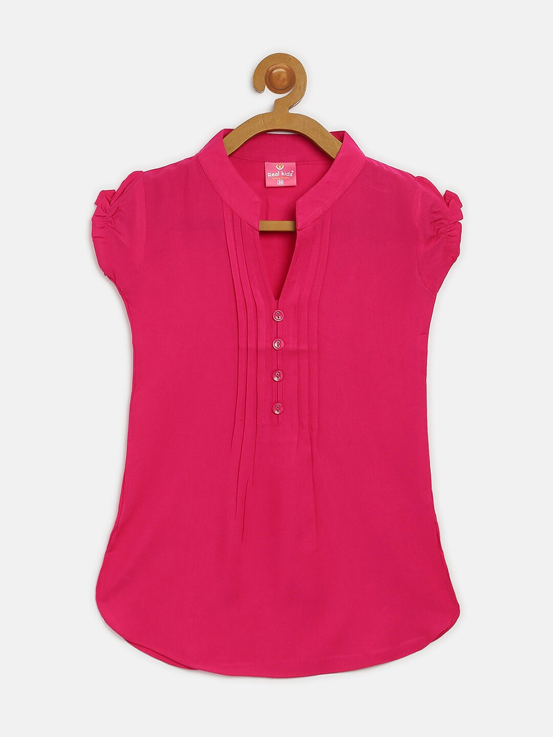 

V2 Value & Variety Girls Pink Solid Mandarin Collar Top