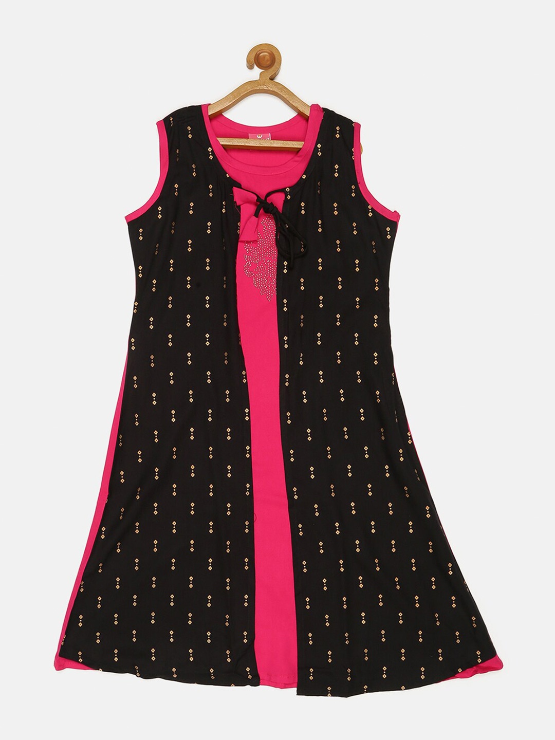 

V2 Value & Variety Black & Pink Geometric Printed Kurti