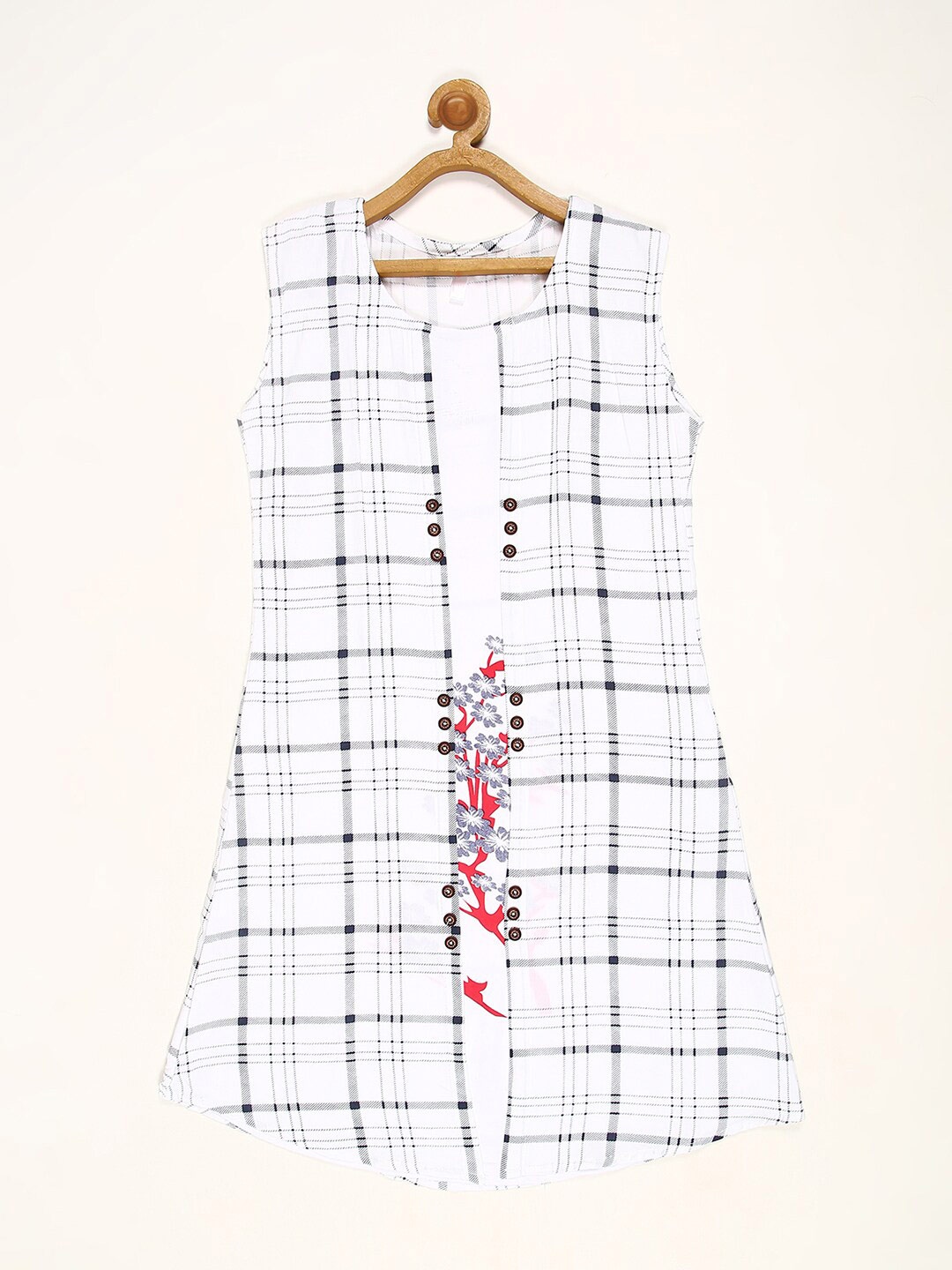 

V2 Value & Variety Girls White & Grey Checked Layered Kurti