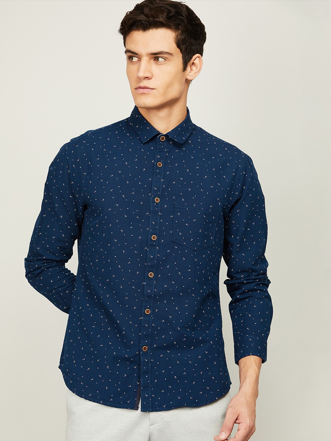 

CODE by Lifestyle Men Navy Blue Slim Fit Printed Casual Shirt