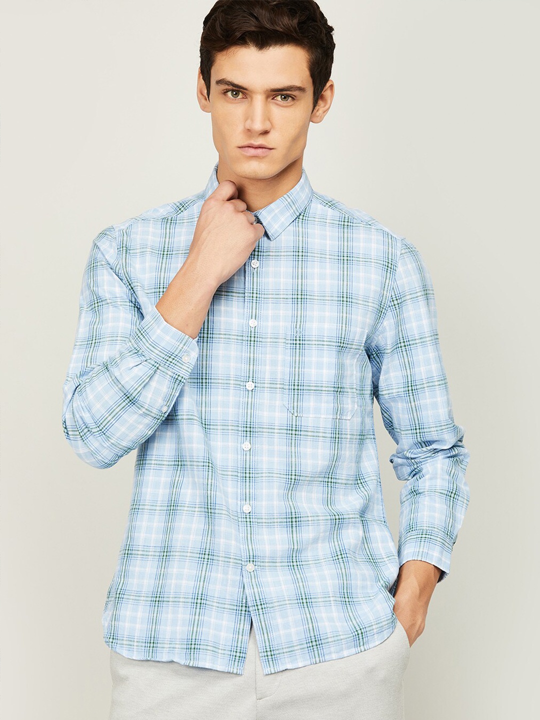 

CODE by Lifestyle Men Blue Tartan Checks Checked Regular Fit Cotton Casual Shirt