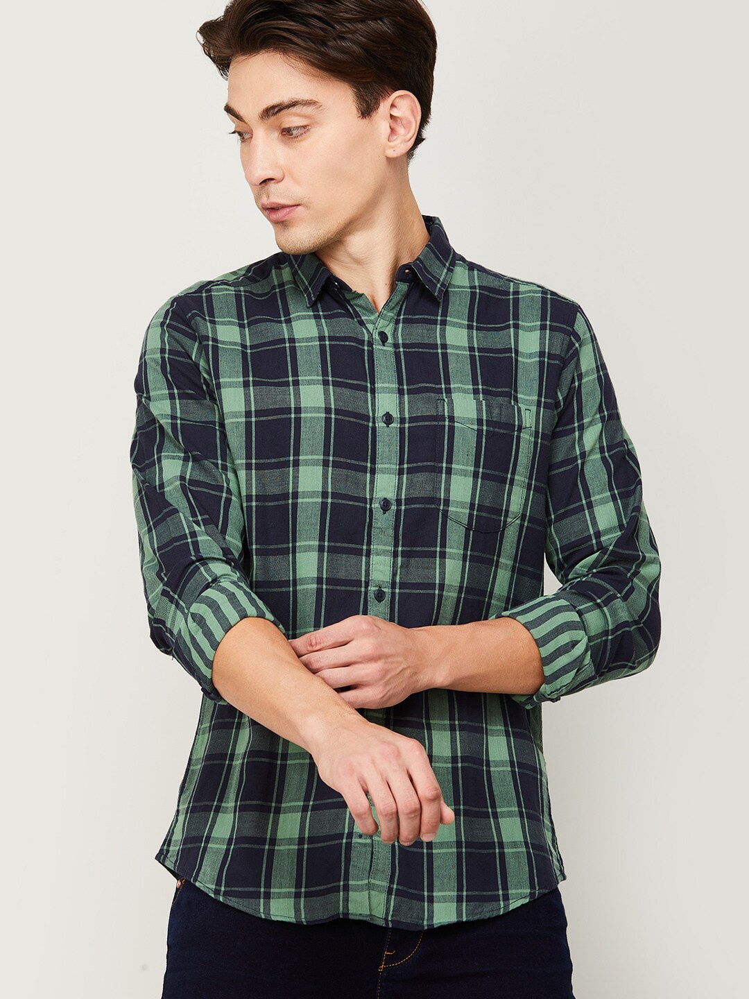 

Fame Forever by Lifestyle Men Green Slim Fit Tartan Checks Checked Casual Shirt