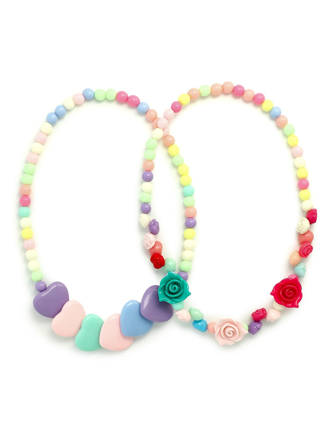 

EL REGALO Set of 2 Kids Girls Pink & Blue Heart and Flower Necklace