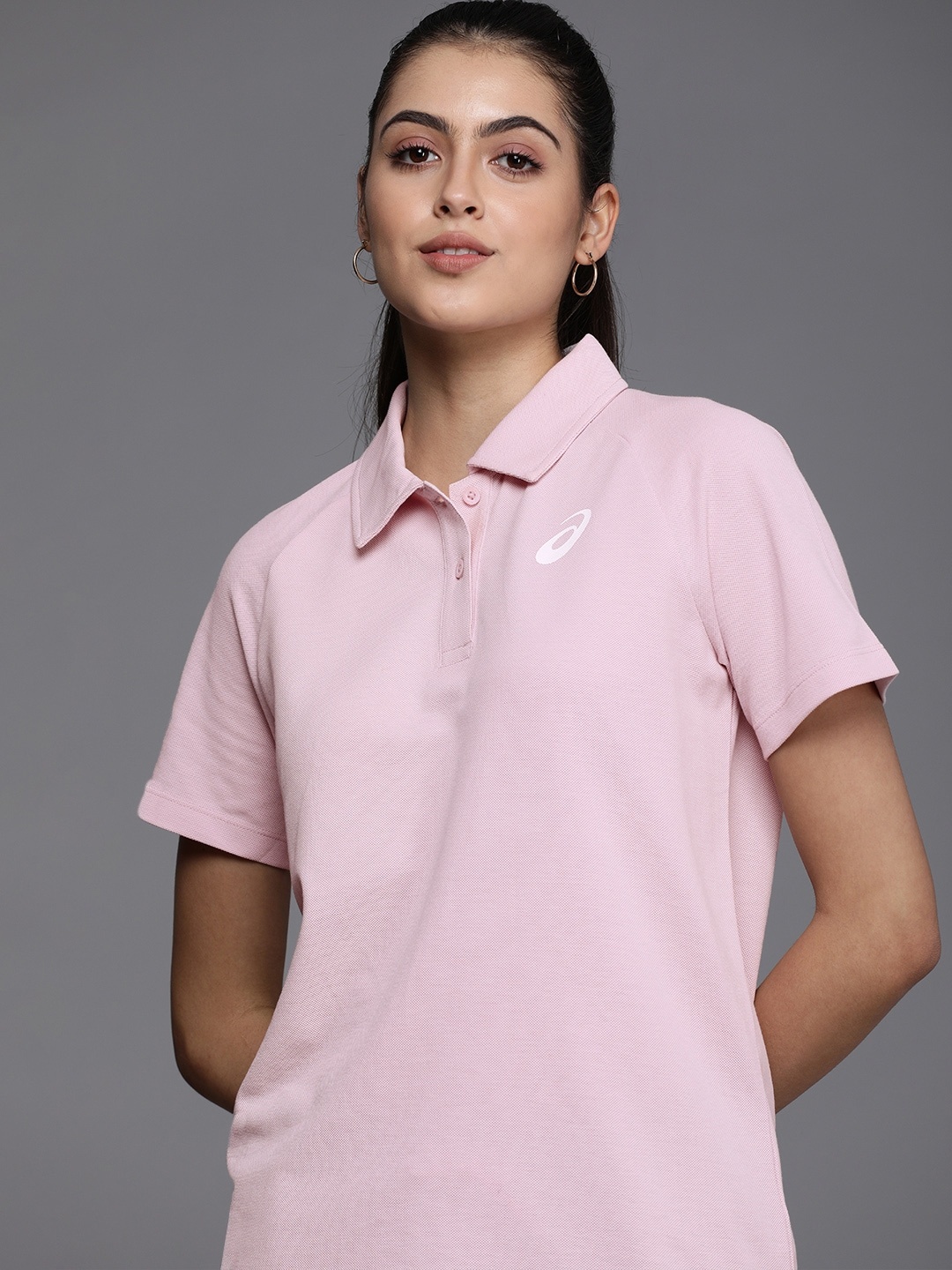 

ASICS Women Rose Self Design Polo Collar T-shirt