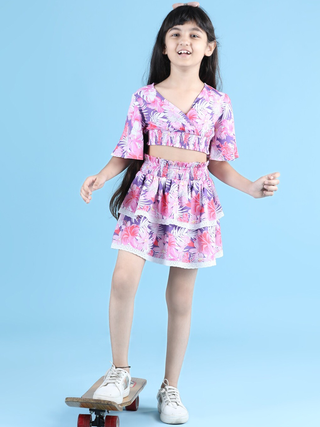 

luyk Girls Pink & Purple Printed Clothing Set