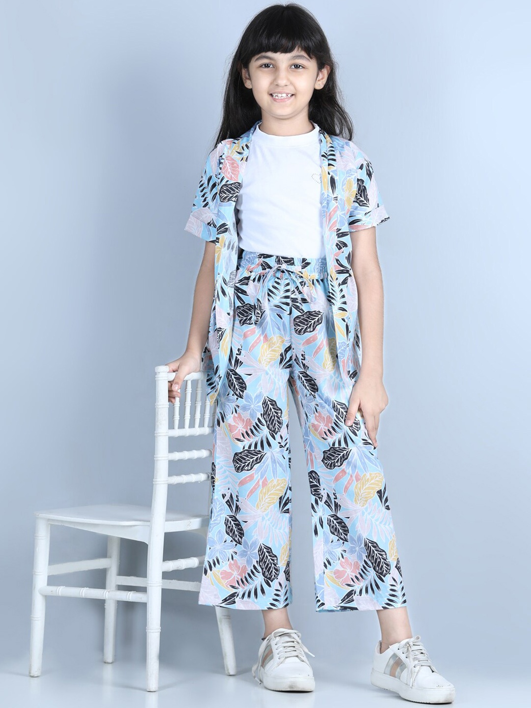 

luyk Girls Blue & White 2-Piece Cotton Clothing Set