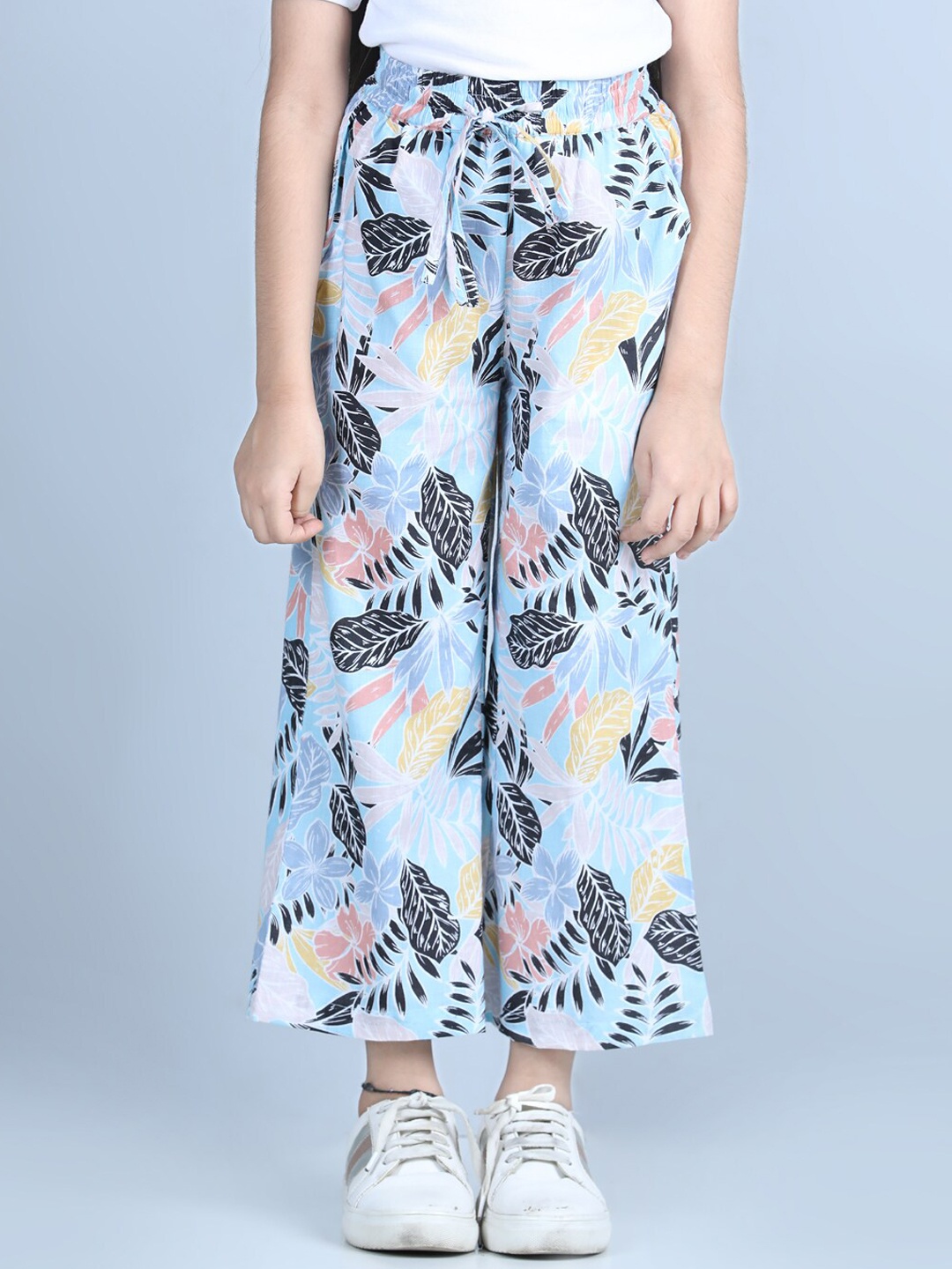 

luyk Girls Blue Floral Printed Relaxed Straight Leg Hight-Rise Trousers