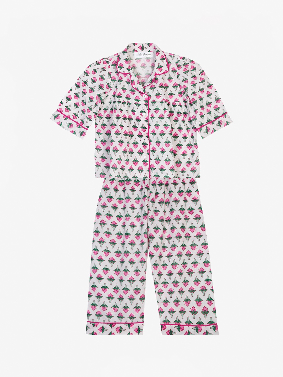 

SAKA DESIGNS Girls Pink & Green Printed Night suit