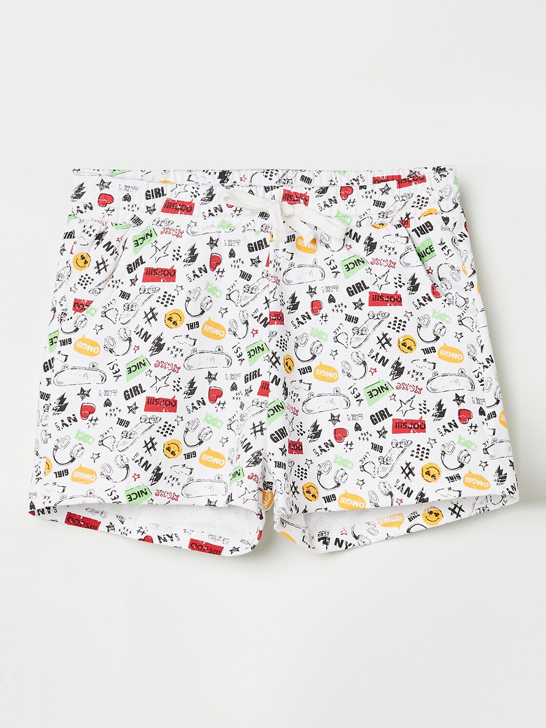 

Fame Forever by Lifestyle Girls White & Red Conversational Printed Shorts