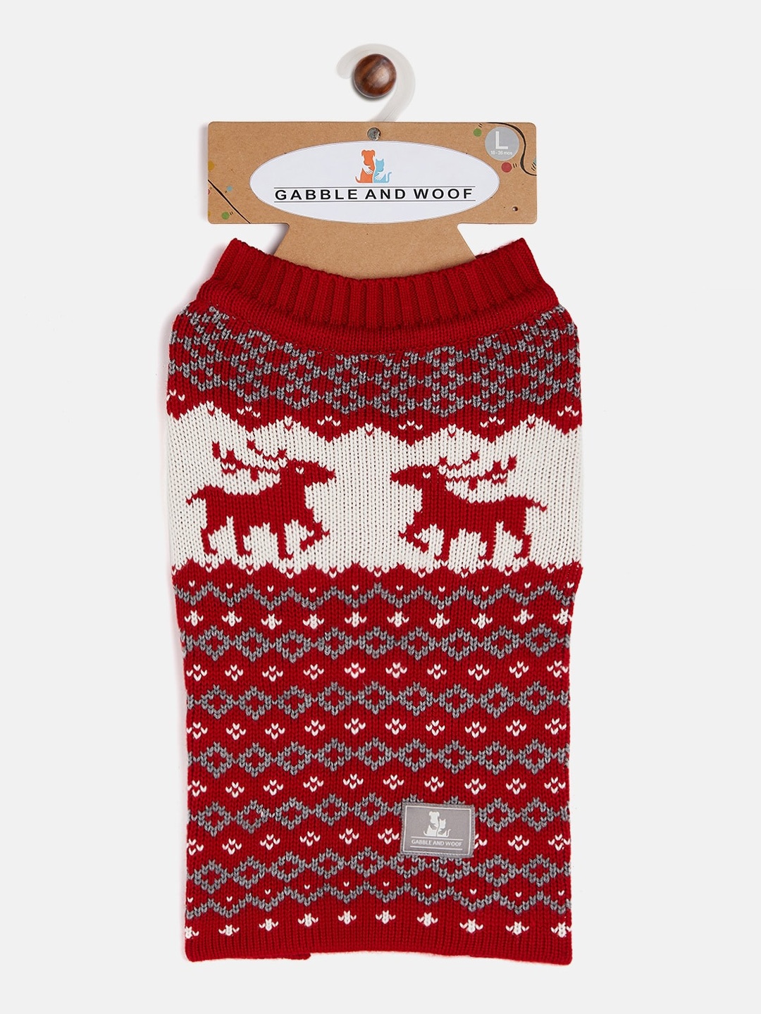 

GABBLE & WOOF Red & White Dog Self-Design Dog Sweater