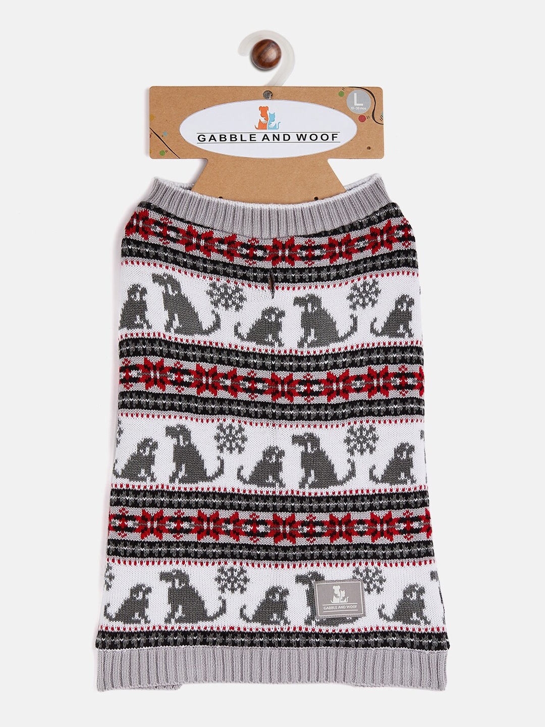 

GABBLE & WOOF Grey & Red Dogs Winter Sweater