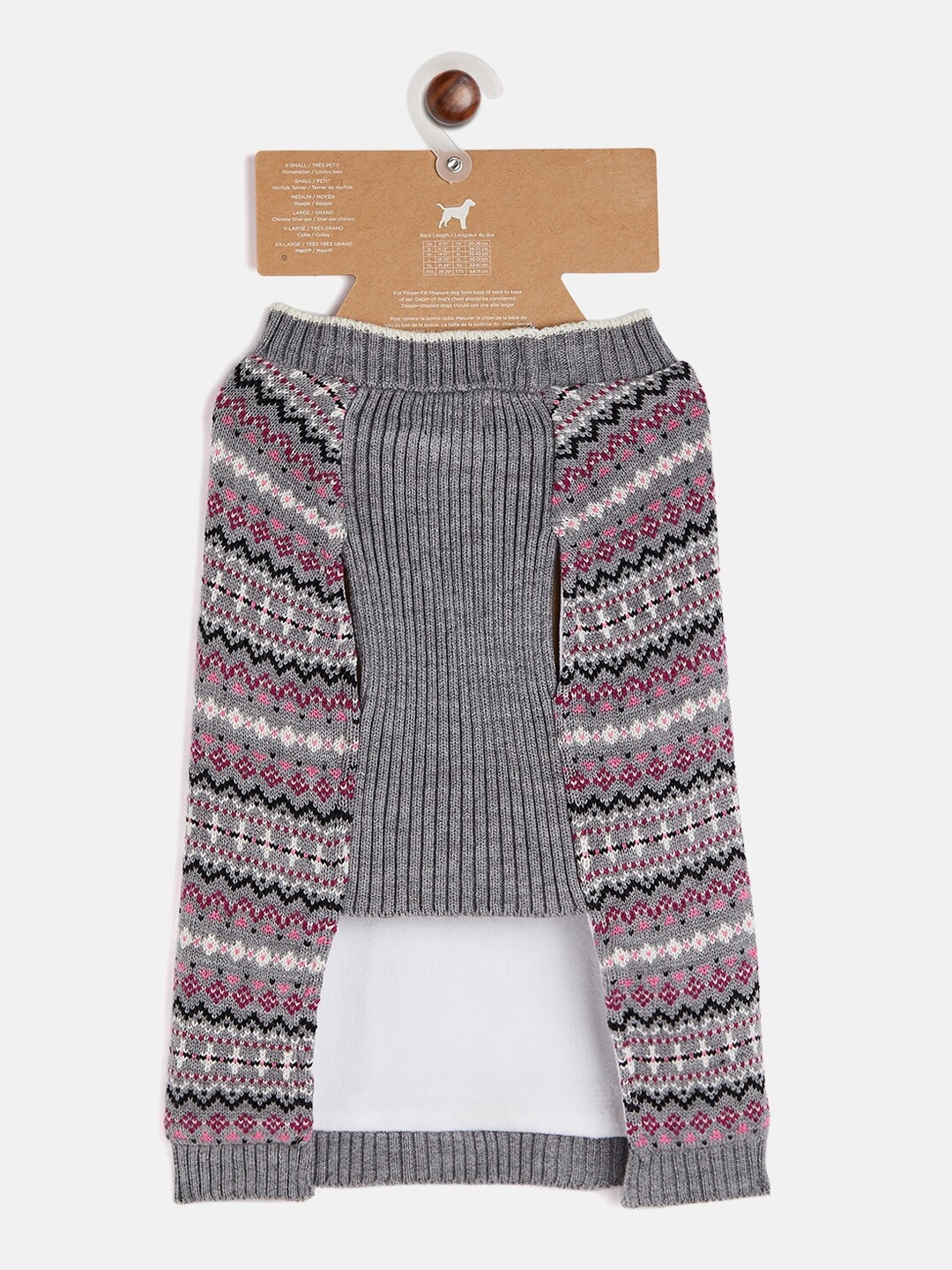 

GABBLE & WOOF Grey & White Self Design Winter Dog Sweater