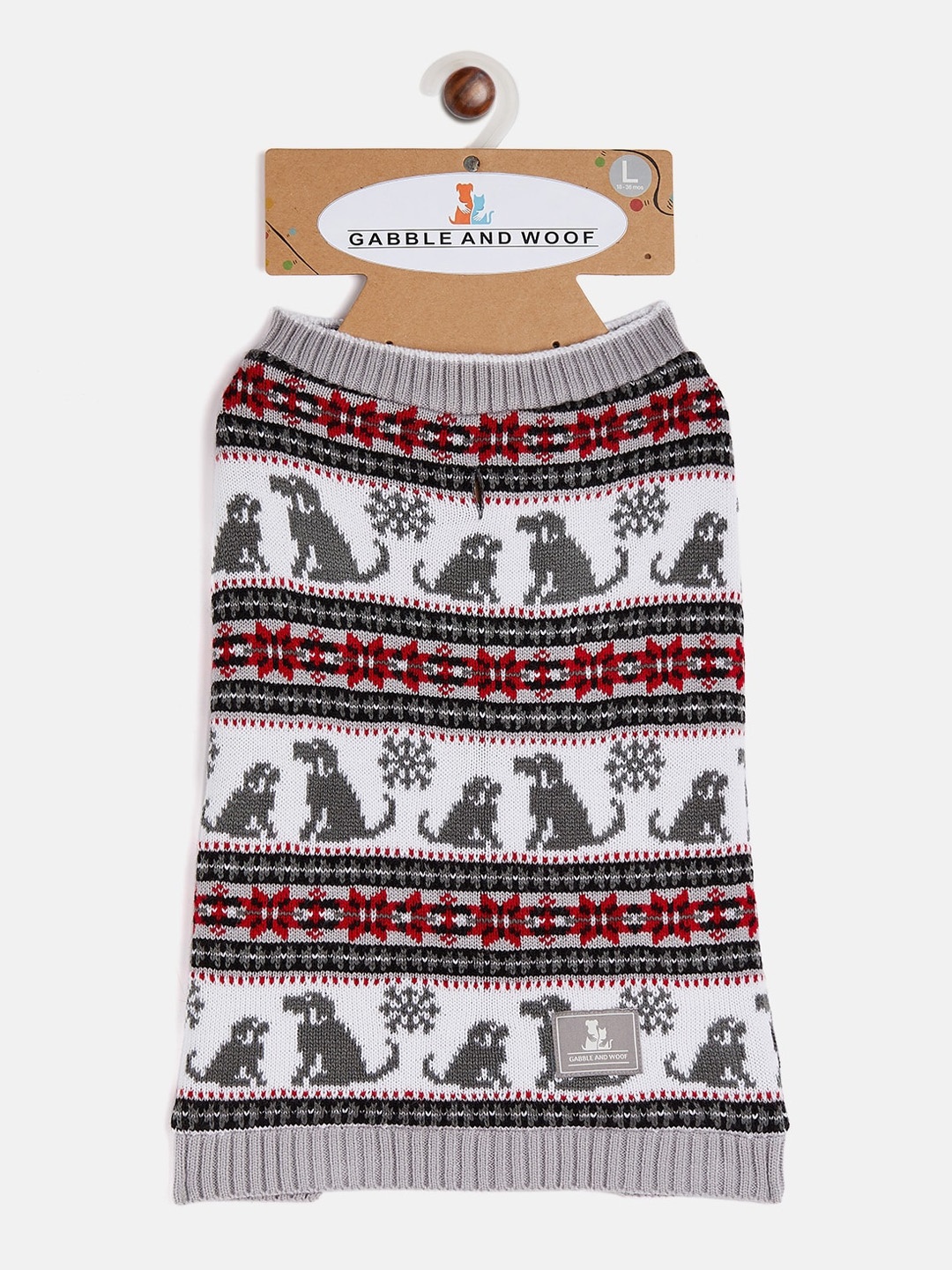 

GABBLE & WOOF Grey & Red Self Design Dogs Winter Sweater