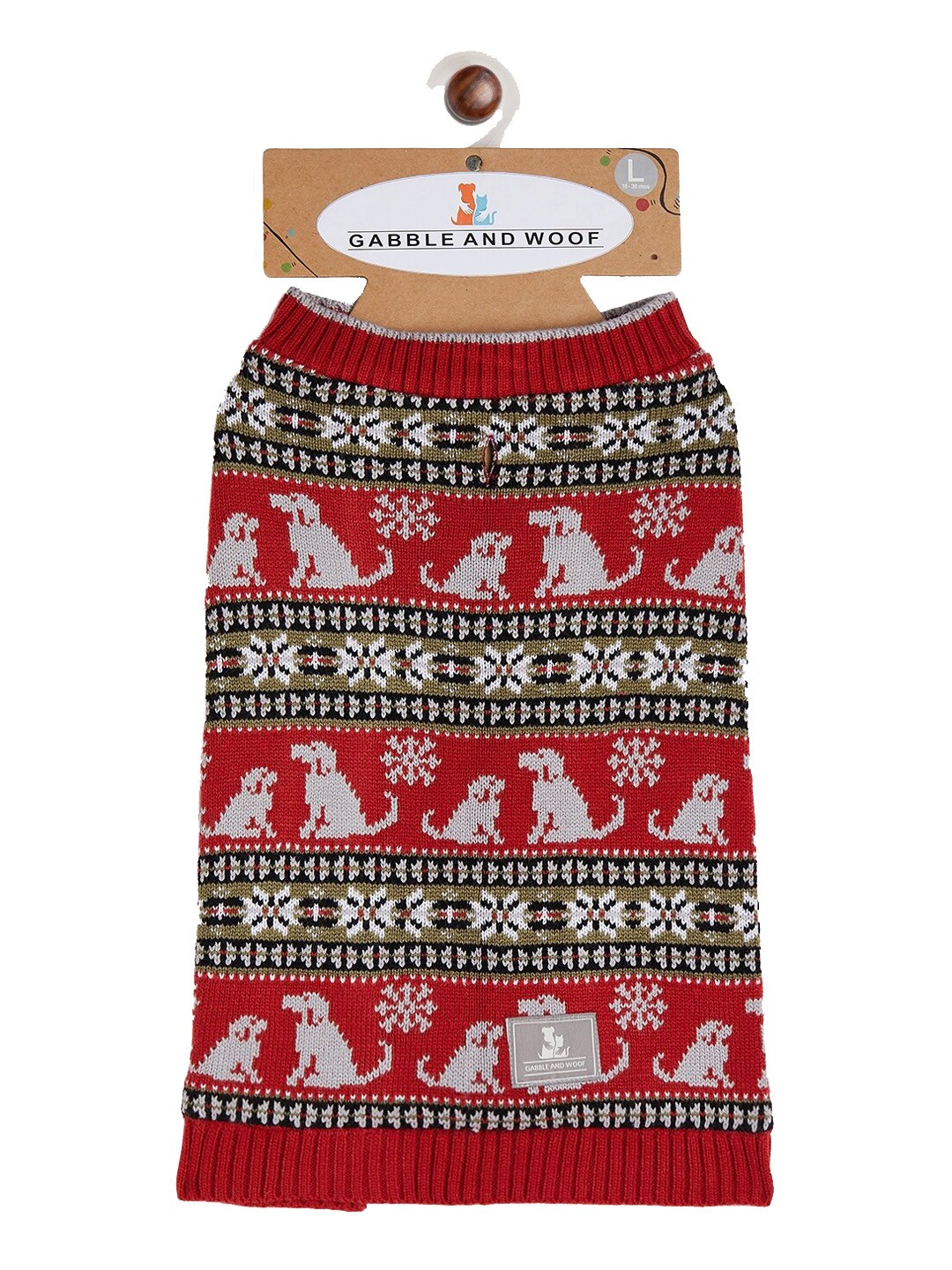 

GABBLE & WOOF Red & White Self Design Winter Dog Sweater