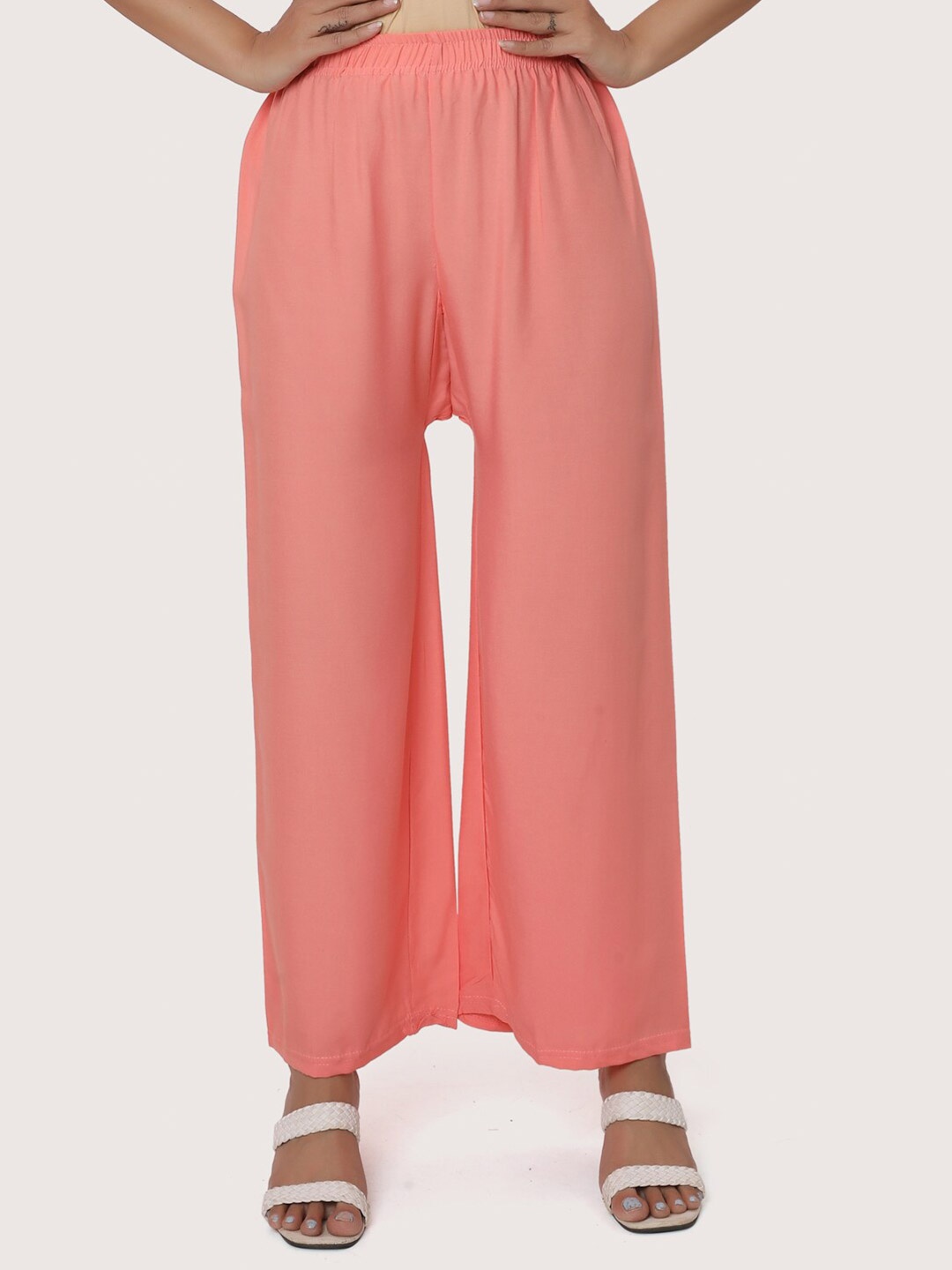 

ZRI Women Peach-Coloured Knitted Ethnic Palazzos