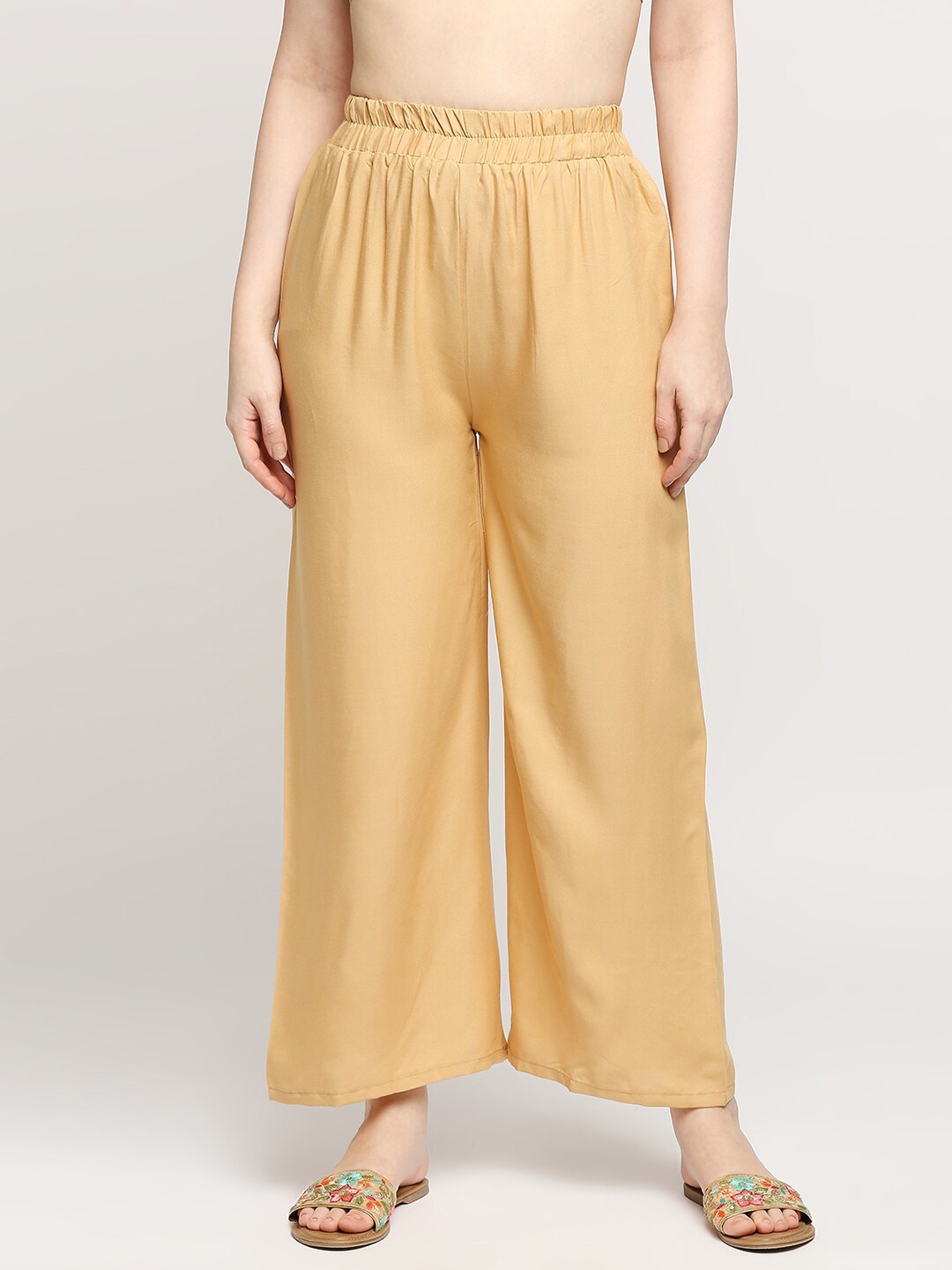 

ZRI Women Cream-Coloured Knitted Palazzos