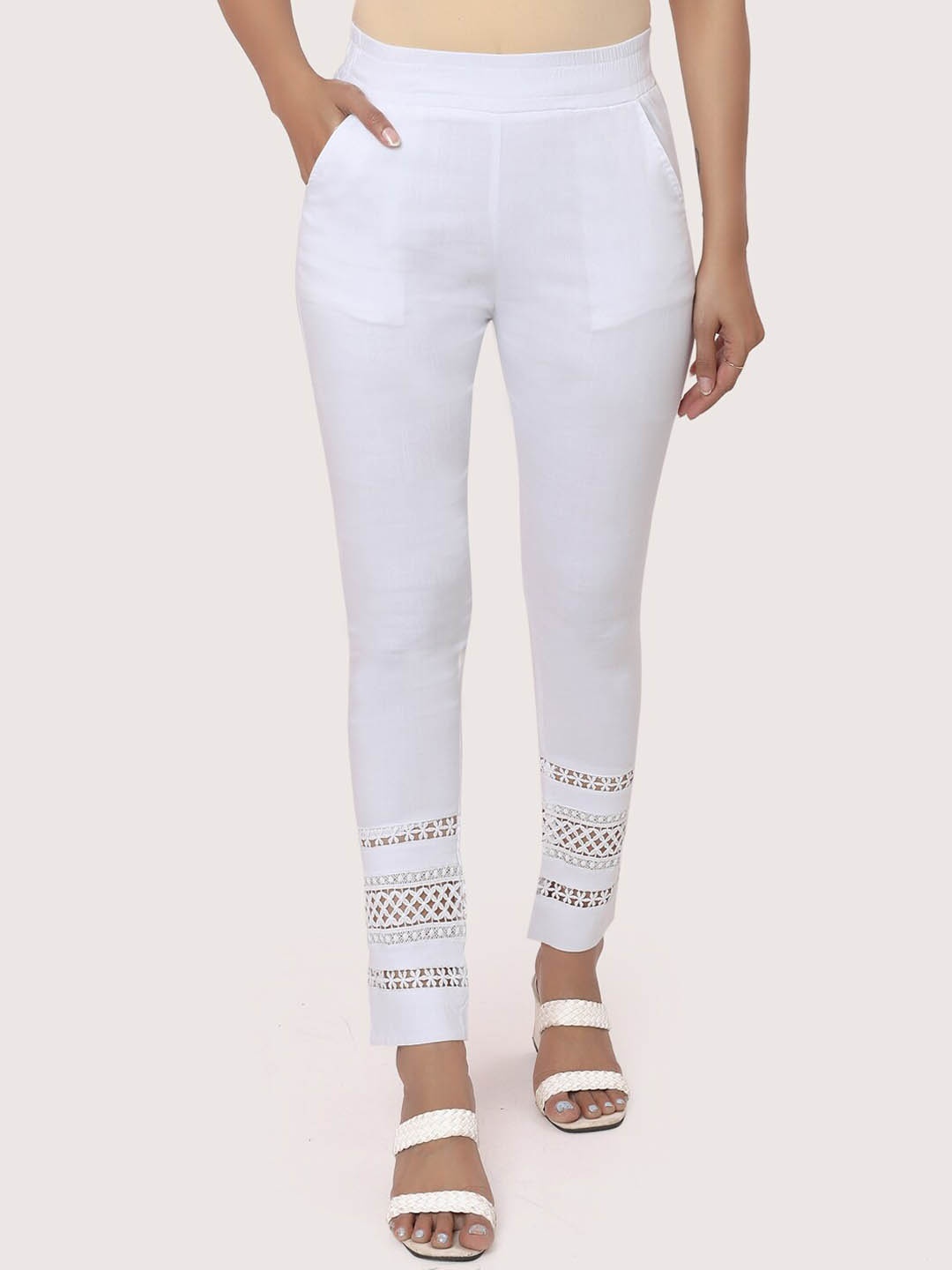 

ZRI Women White Solid Smart Trousers