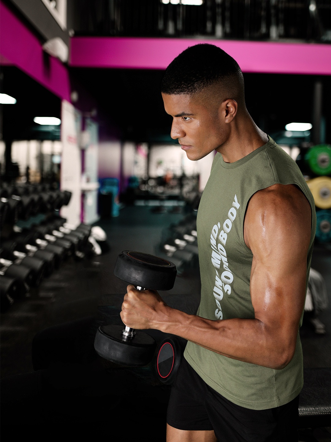 

ASICS Men Olive Green Typography Printed Sleeveless Training T-shirt