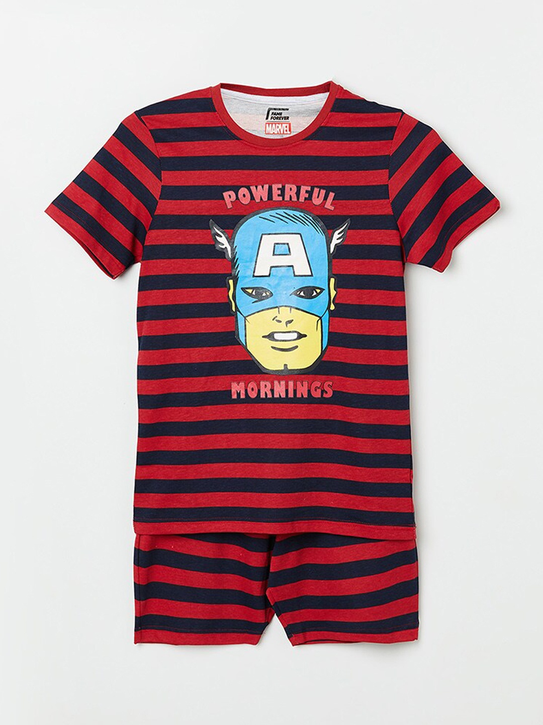 

Fame Forever by Lifestyle Boys Striped Captain America T-shirt with Shorts, Red
