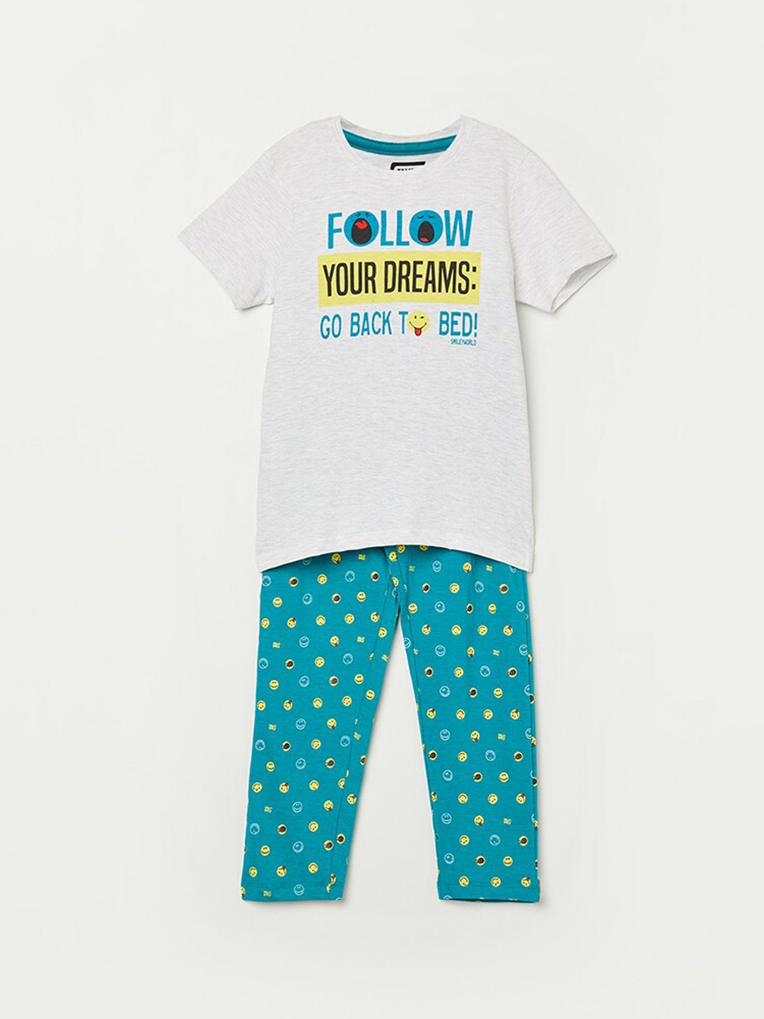

Fame Forever by Lifestyle Boys Smiley Print T-shirt with Pyjamas, Blue