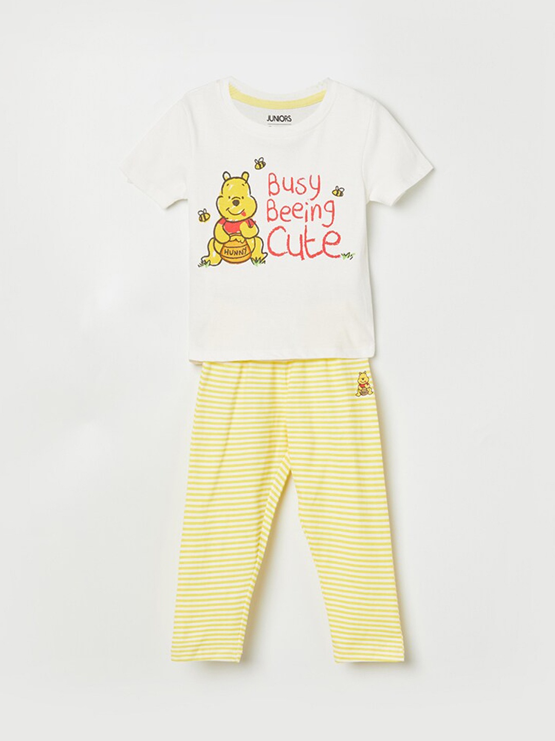 Juniors by Lifestyle Boys Winnie The Pooh Printed Pure Cotton T-shirt with Pyjamas, Beige