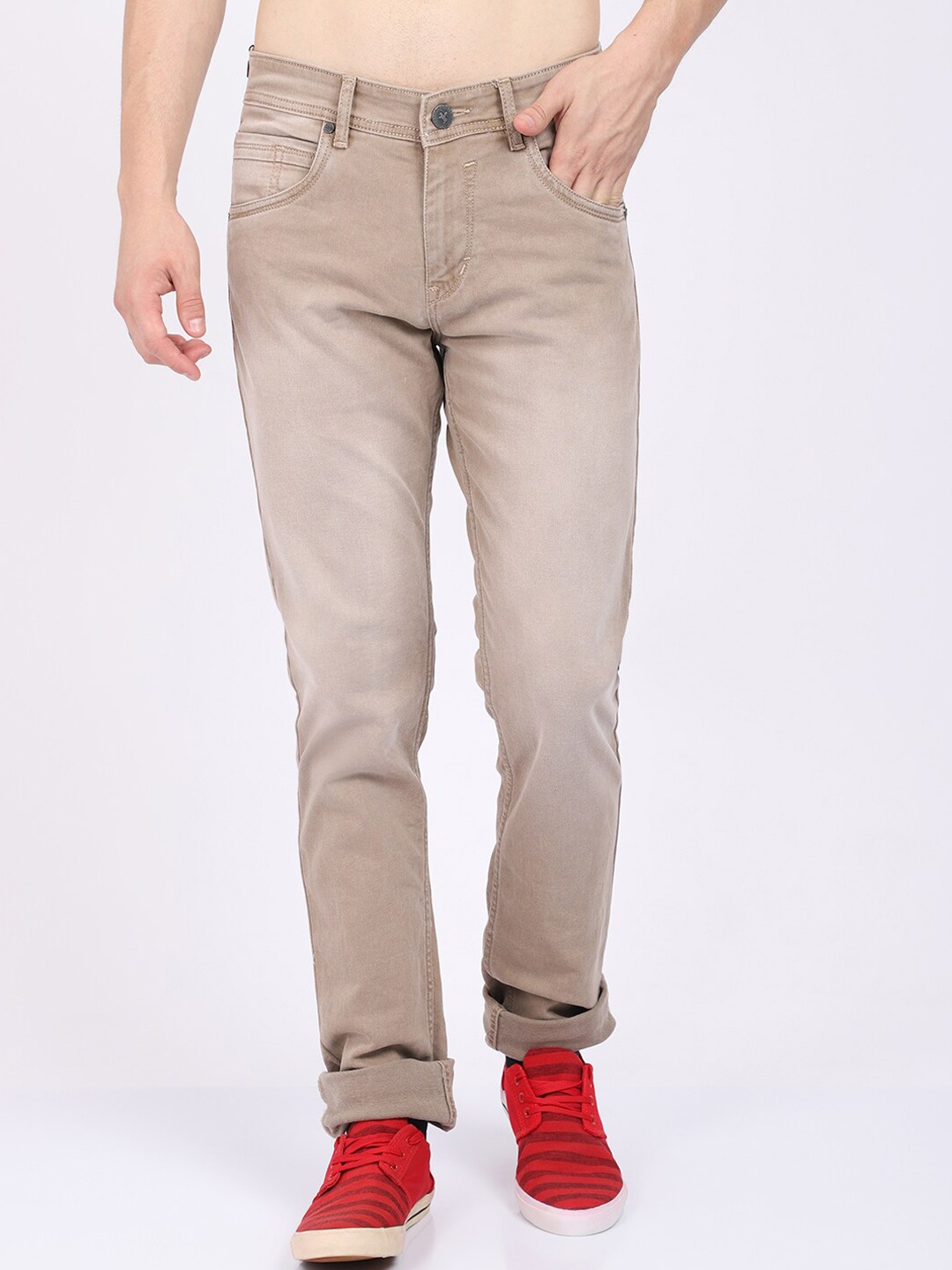 

Cantabil Men Khaki Stretchable Jeans