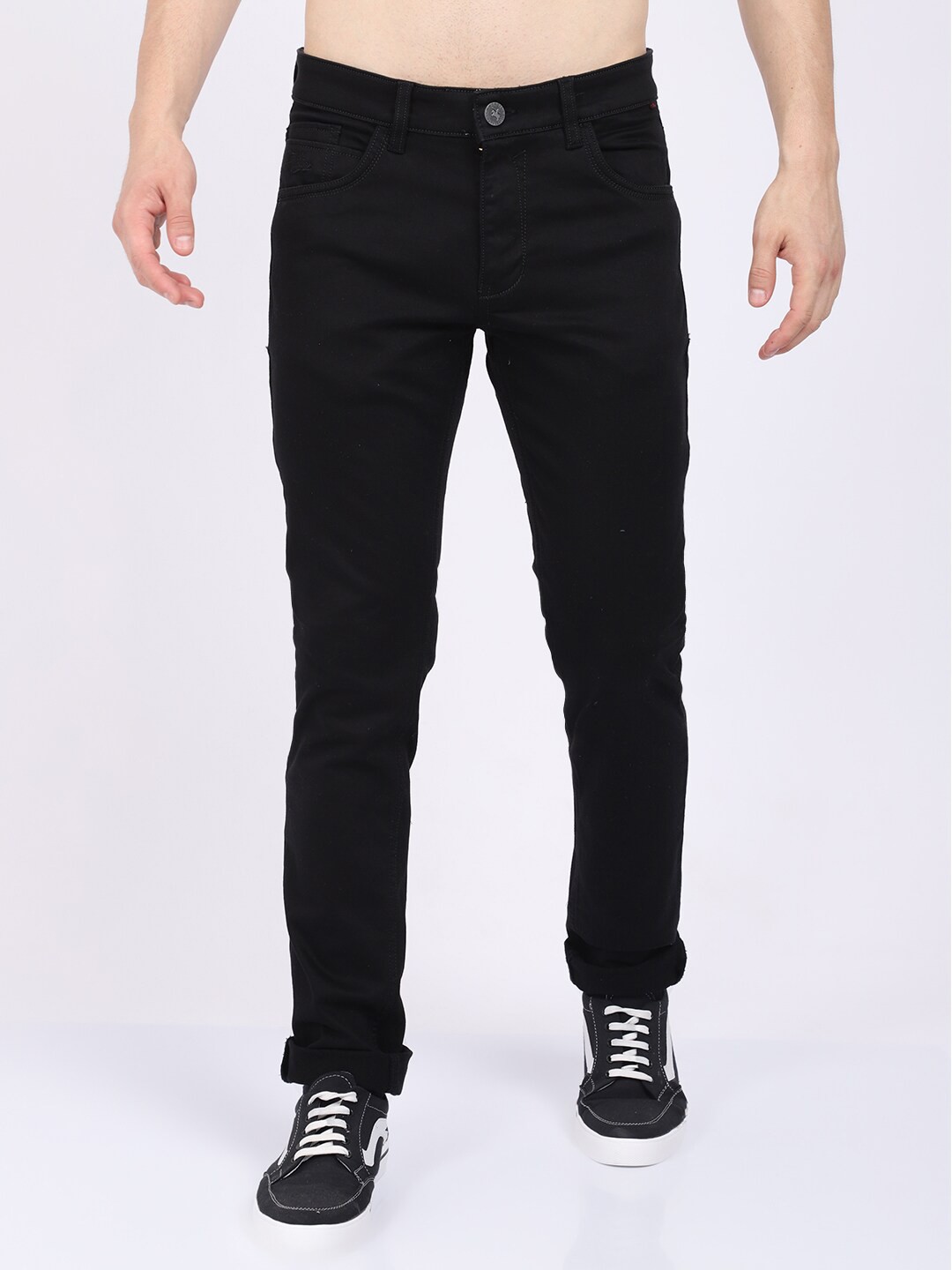 

Cantabil Men Black Low Distress Stretchable Jeans