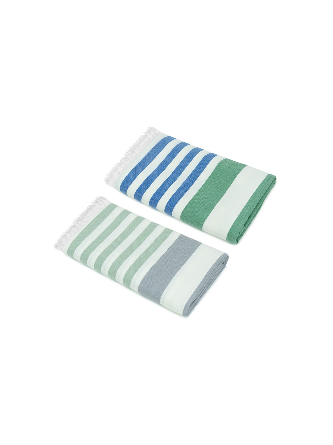 

MUSH Pack Of 2 Striped Extra Large Bamboo Turkish Beach Towel - 300 GSM, Grey