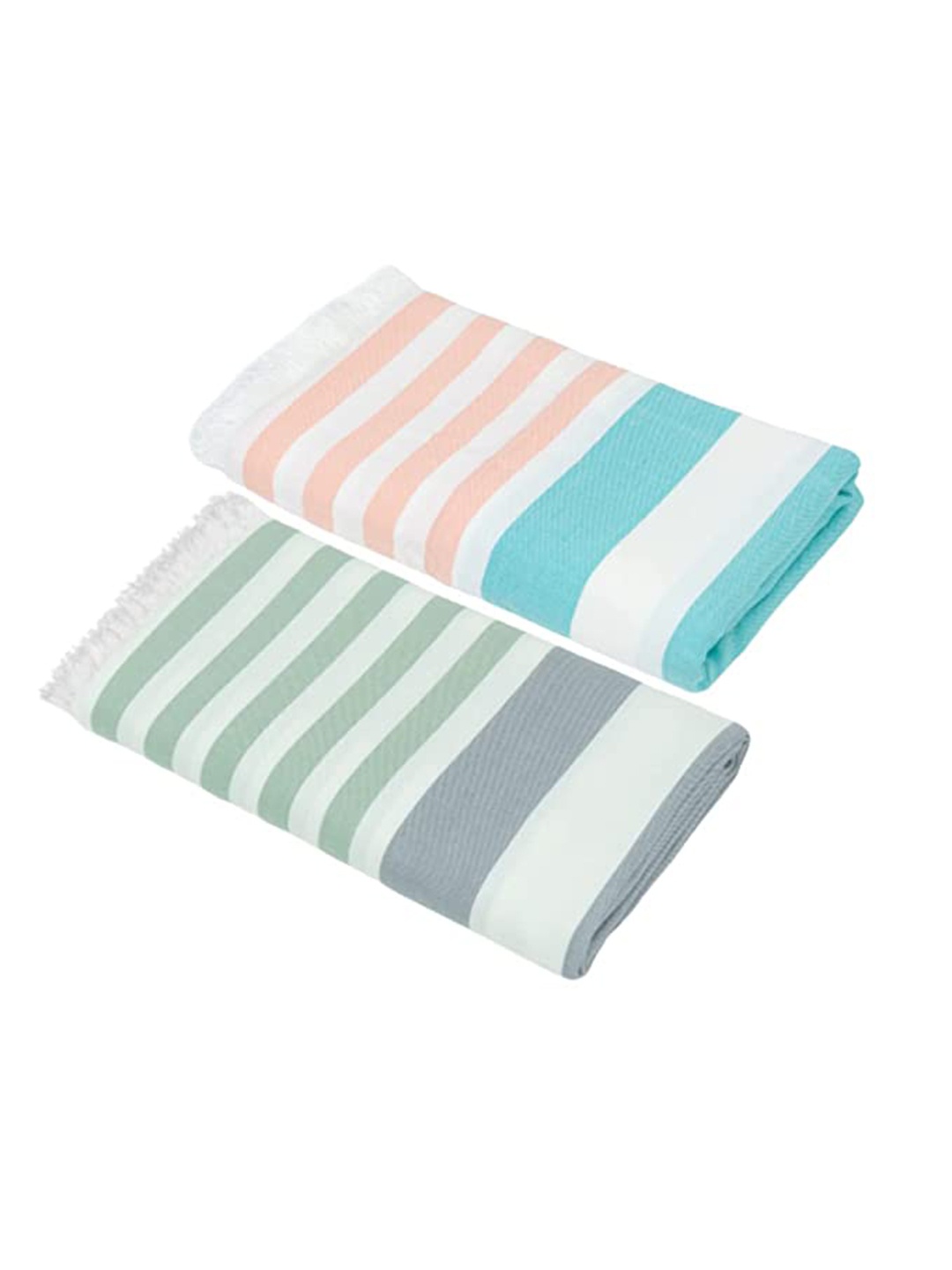 

MUSH Pack Of 2 Extra Large Bamboo Cabana Turkish Beach Towel - 300 GSM, White