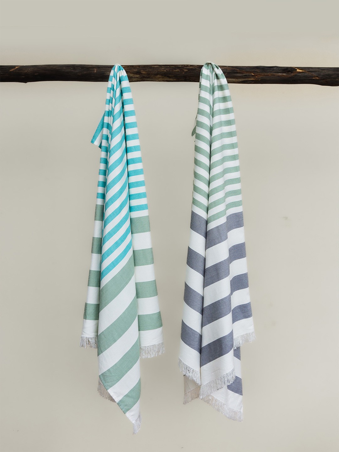

MUSH Pack Of 2 Striped 300 GSM Extra Large Bamboo Cabana Turkish Beach Towel, Multi