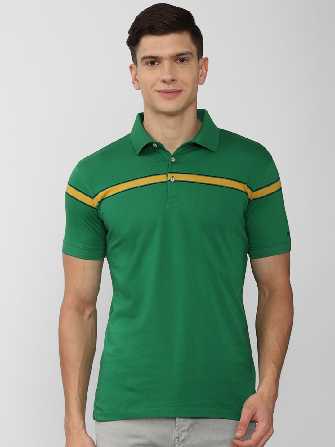 

Peter England Casuals Men Green Polo Collar Slim Fit Pure Cotton T-shirt