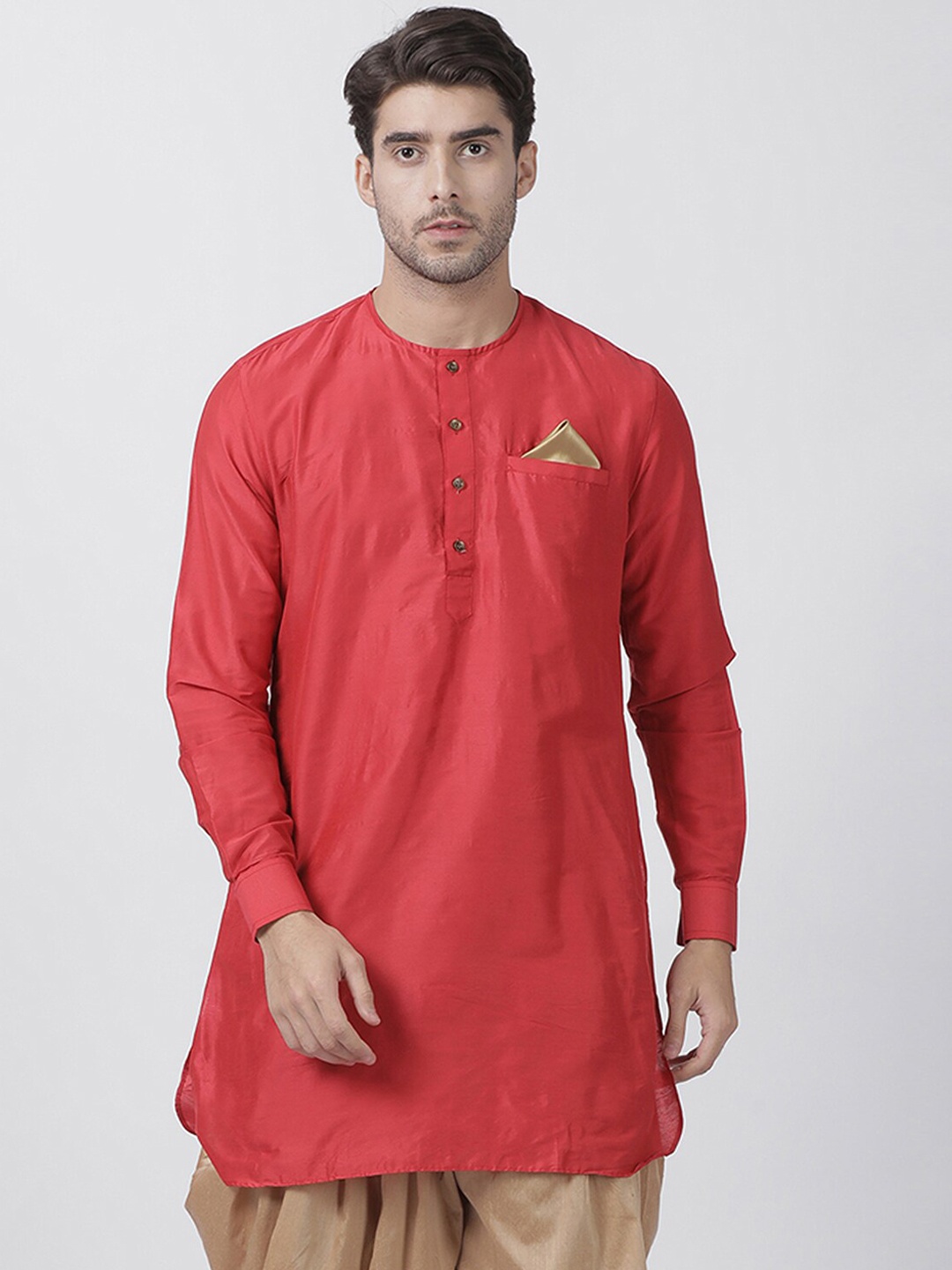 

VASTRAMAY Men Red Solid A-line Kurta
