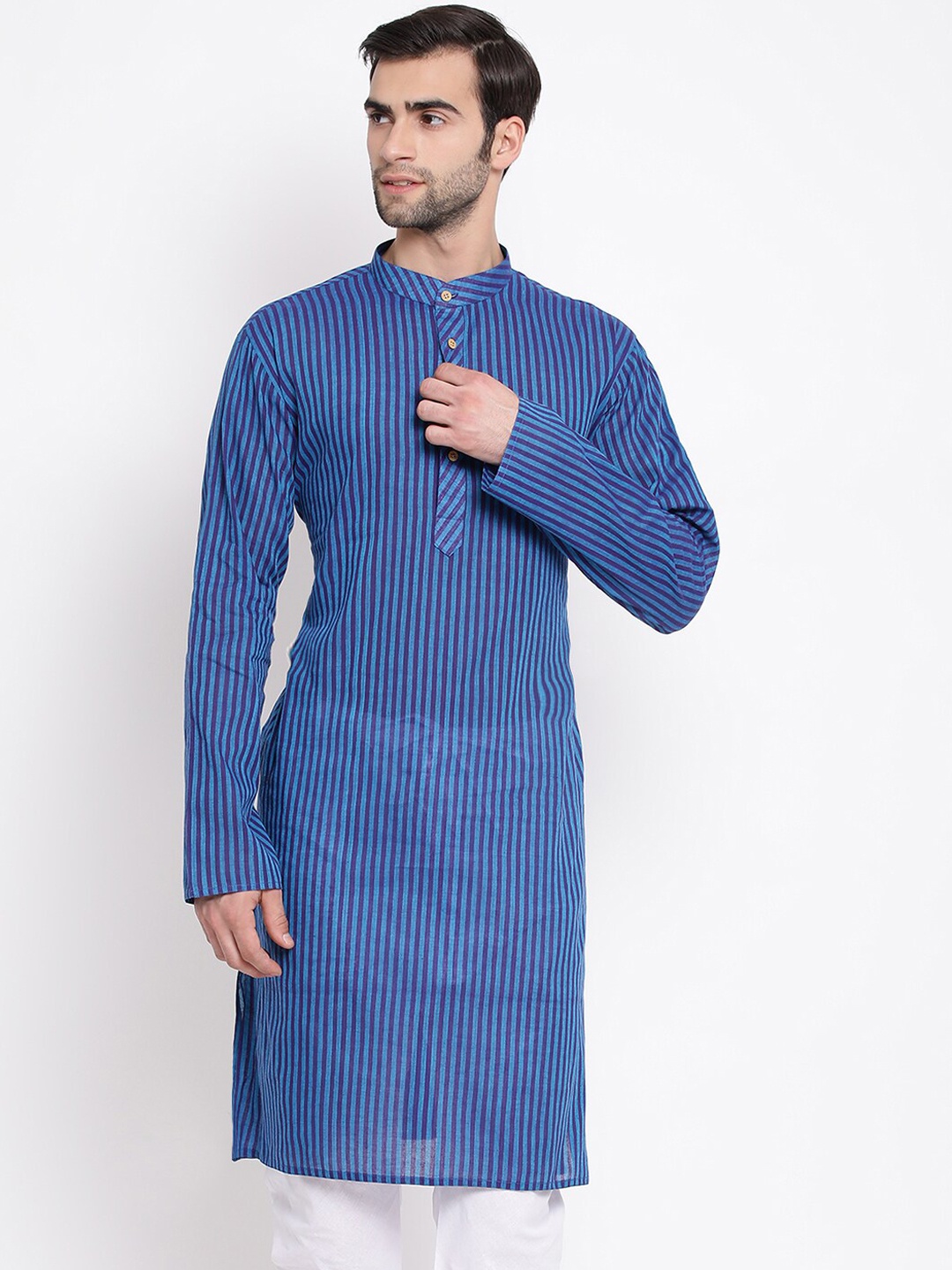 

VASTRAMAY Men Blue Striped Kurta