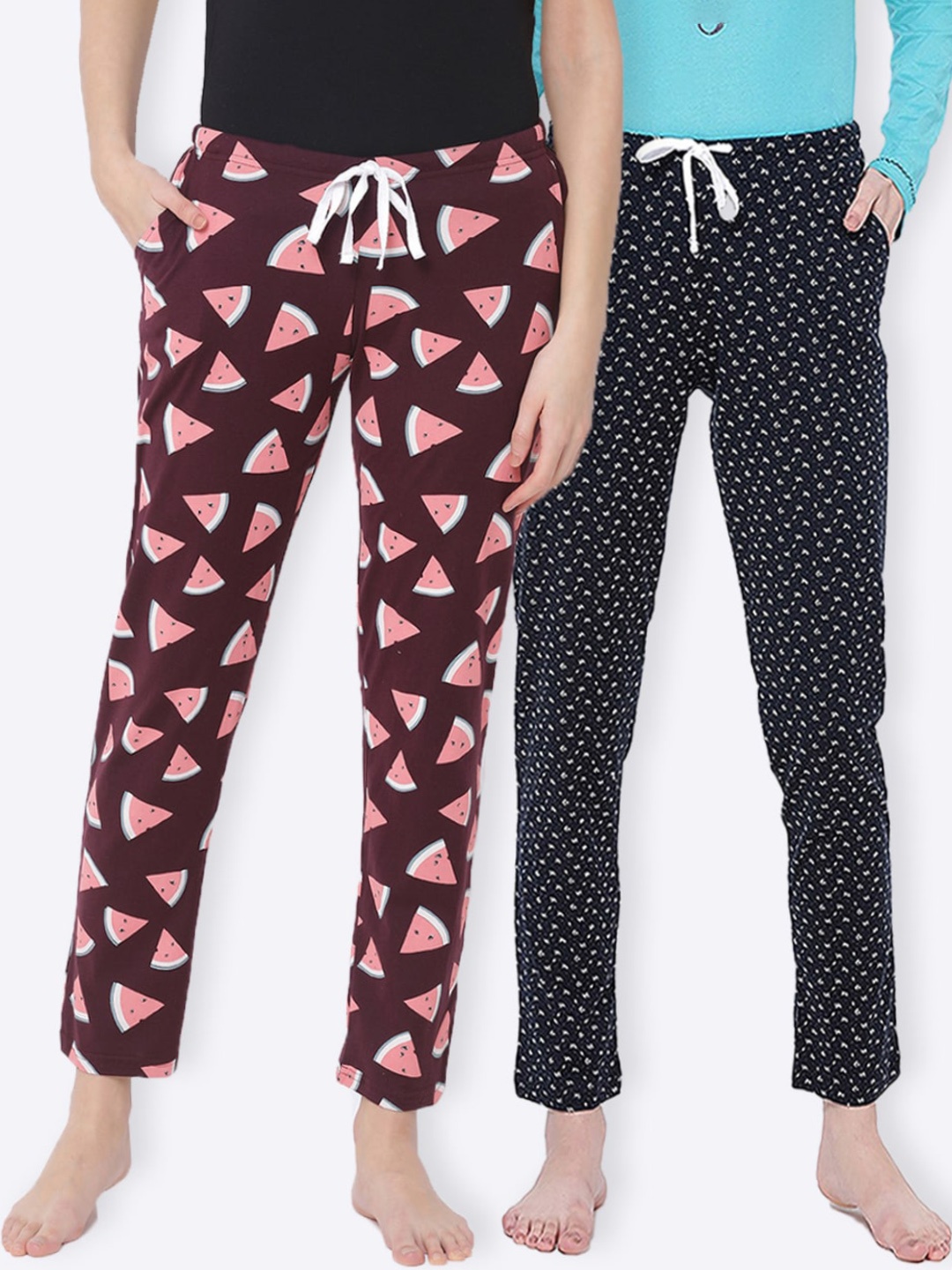 

Kanvin Women Pack Of 2 Printed Pure Cotton Lounge Pants, Brown