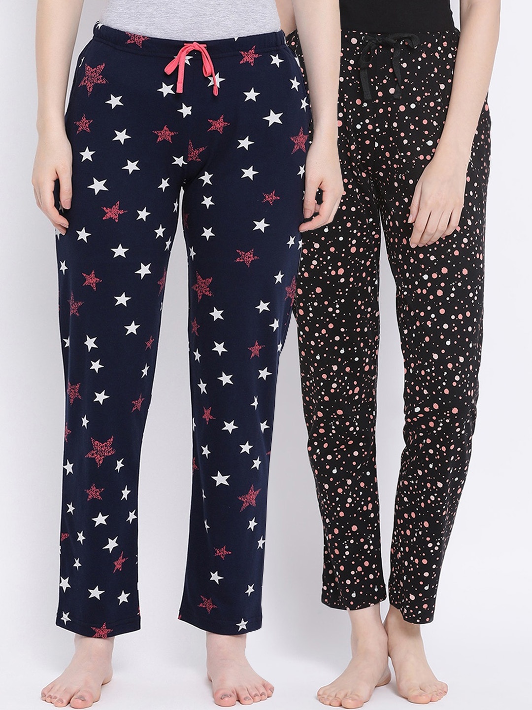 

Kanvin Women Pack of 2 Printed Pure Cotton Lounge Pants, Black