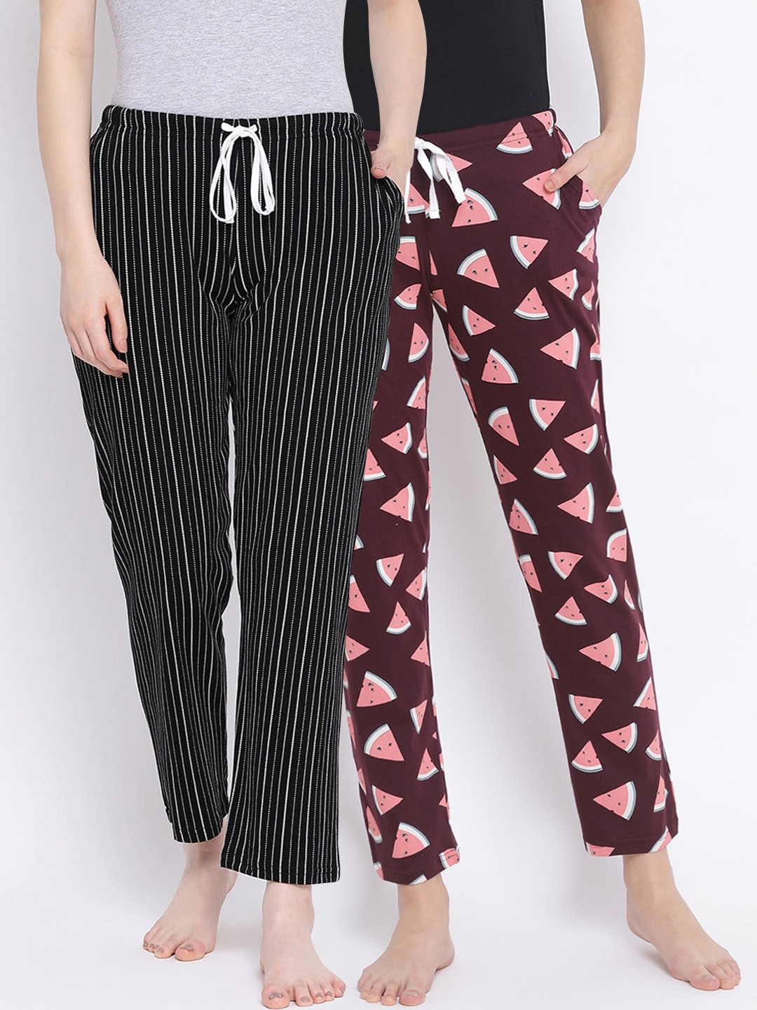 

Kanvin Women Pack Of 2 Printed Cotton Lounge pants, Brown