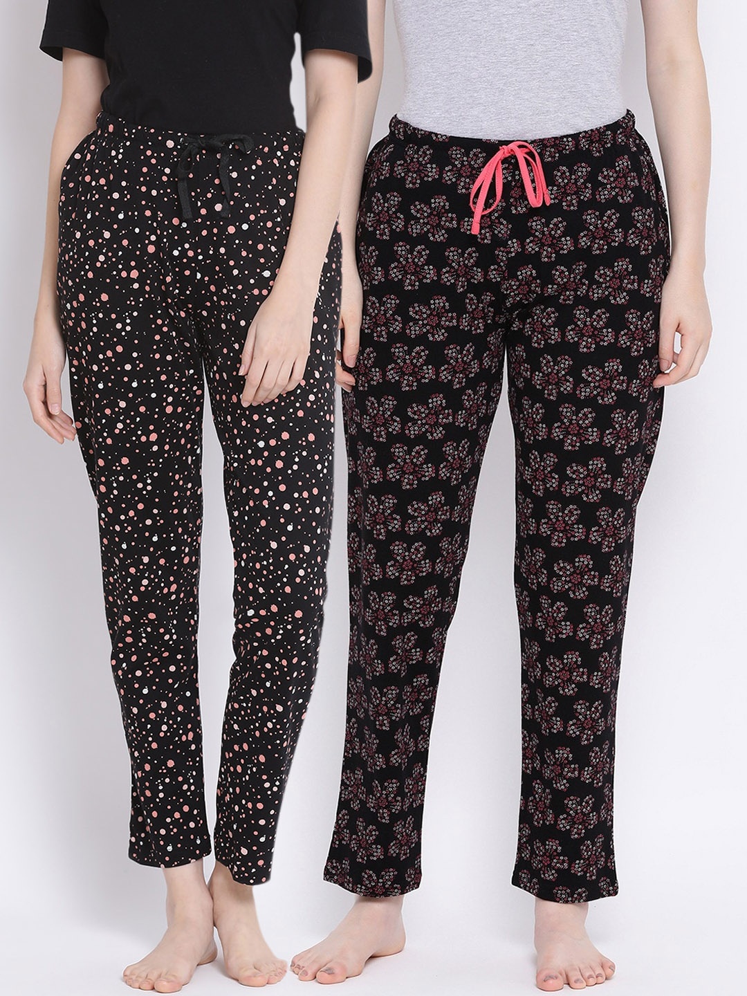 

Kanvin Women Black Pack Of 2 Printed Pure Cotton Lounge Pants