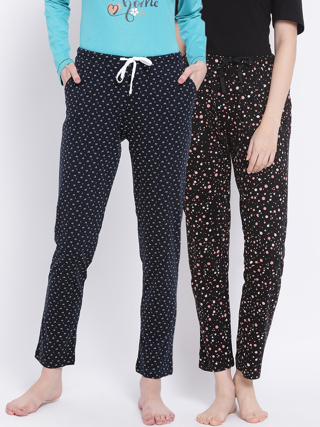 

Kanvin Women Pack Of 2 Printed Pure Cotton Lounge Pants, Black