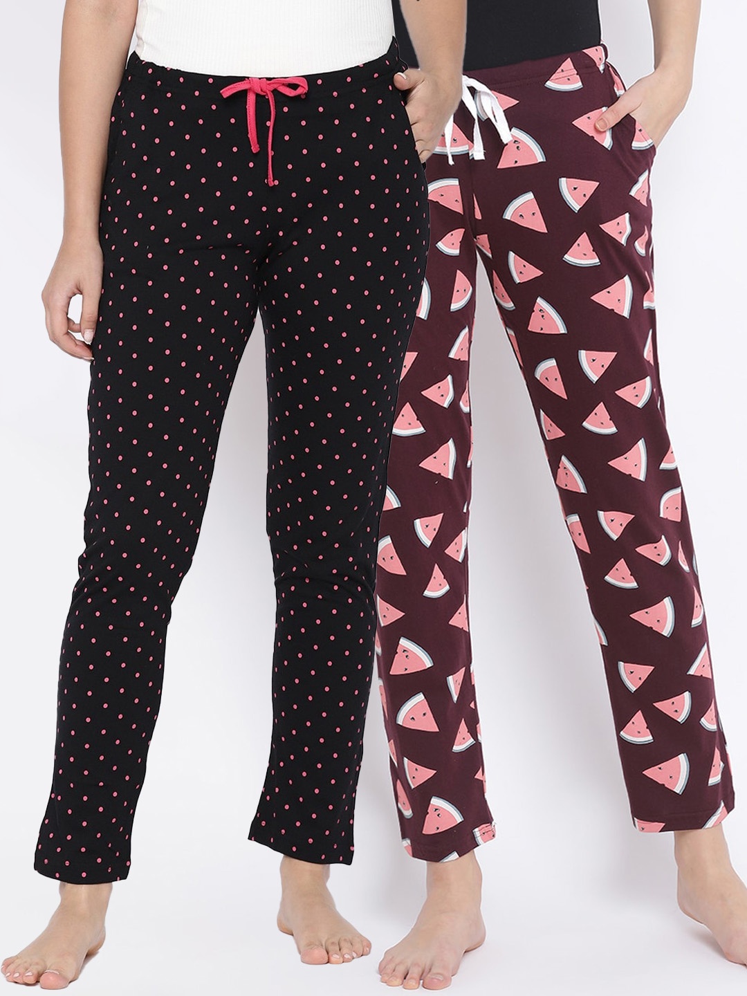 

Kanvin Women Pack Of 2 Printed Pure Cotton Lounge Pants, Brown