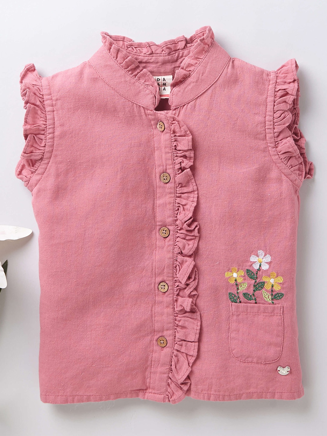 

Ed-a-Mamma Girls Pink Embroidered Organic Cotton Shirt Style Top