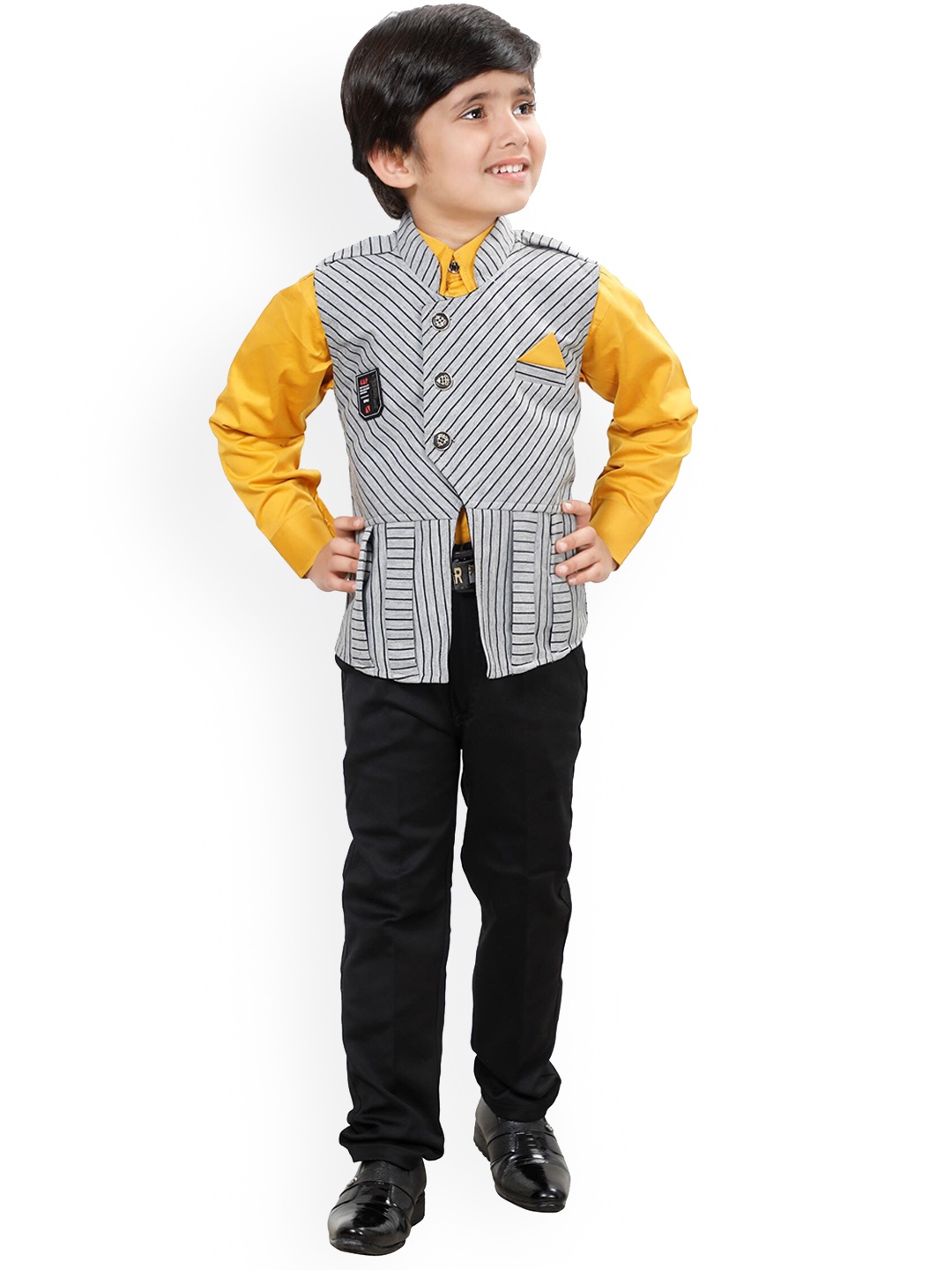 

DKGF FASHION Boys Yellow Printed Shirt with Trousers