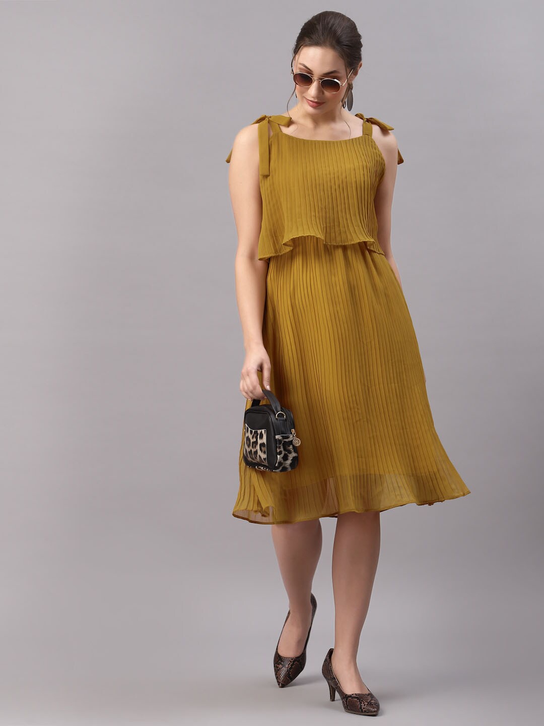 

Selvia Women Yellow Georgette A-Line Dress
