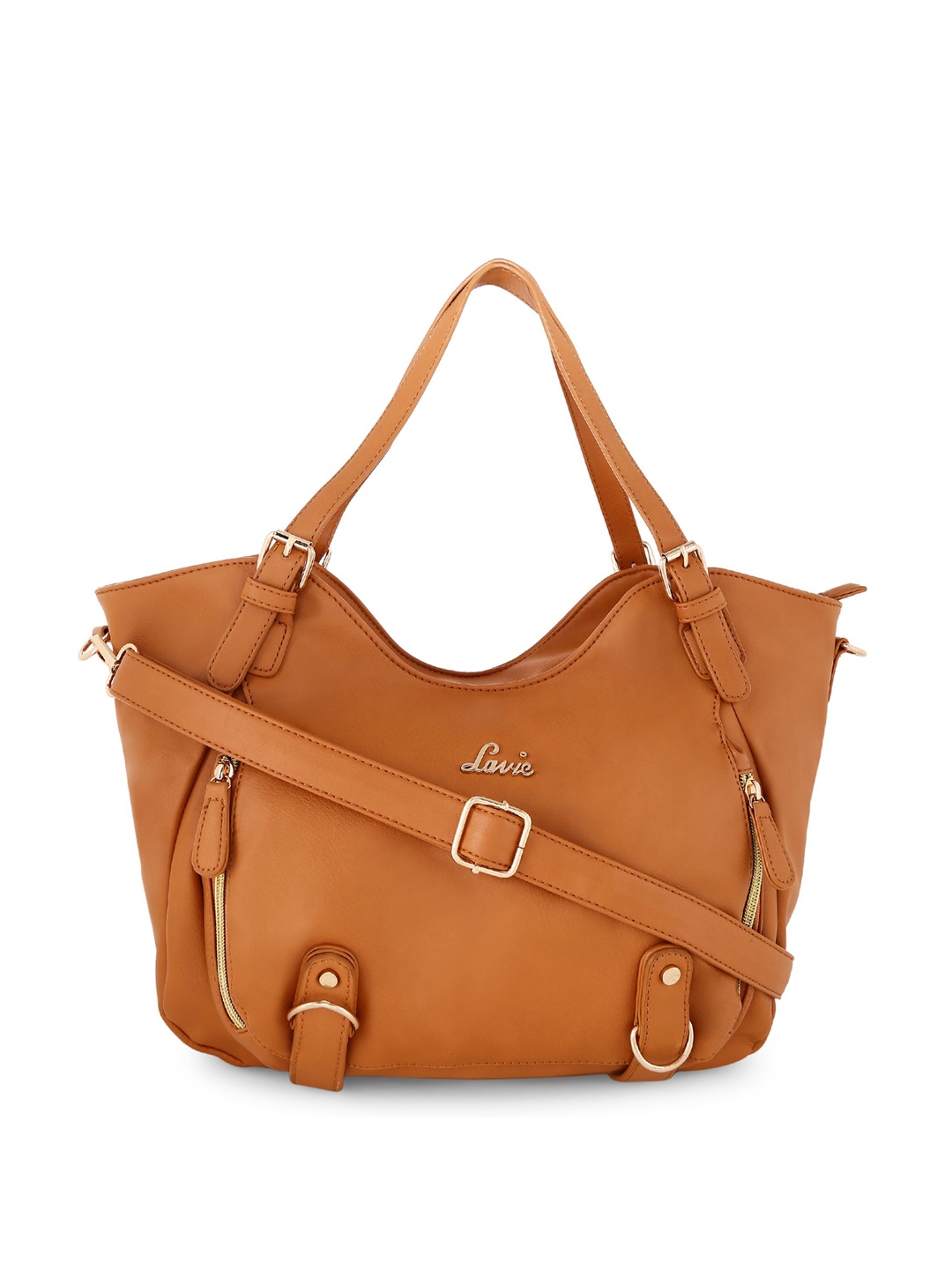 

Lavie Enmesh Tan Brown Solid Oversized Leather Tote Bag