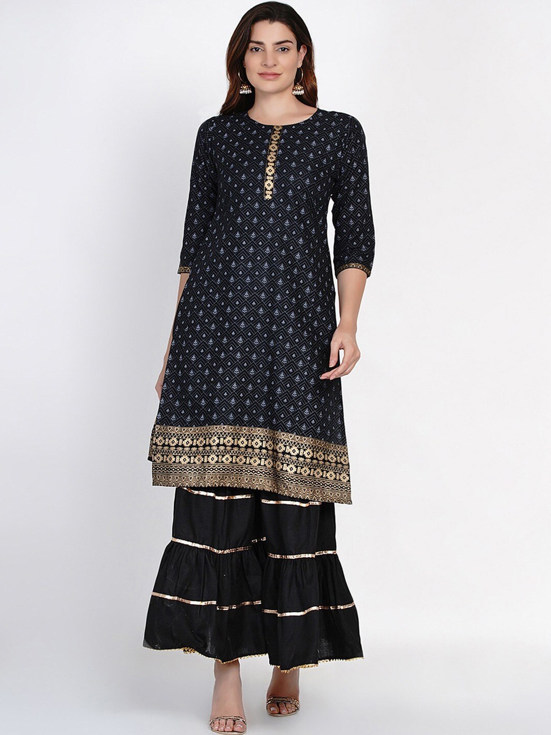 

Bhama Couture Black Printed Kurta with Sharara