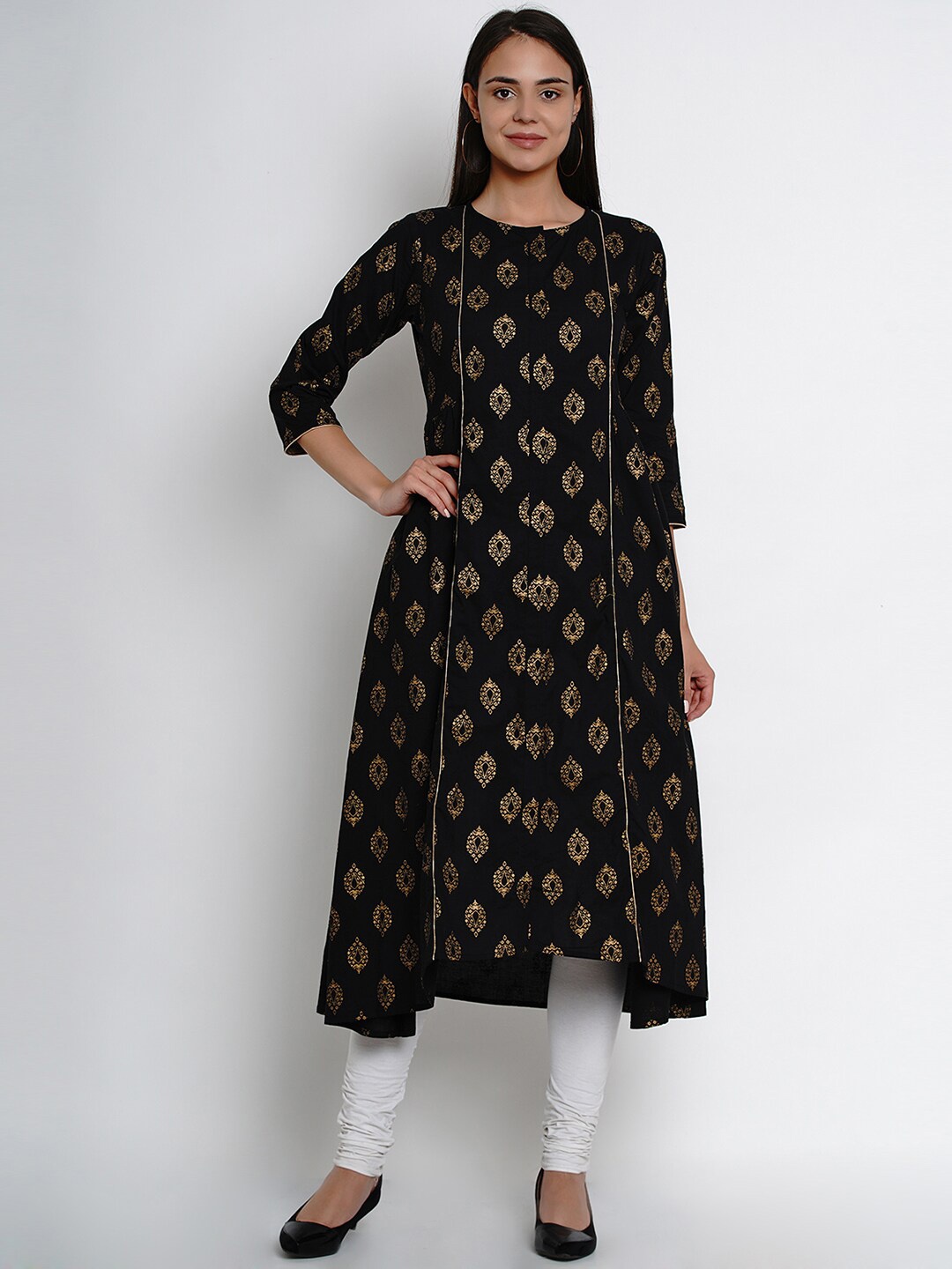 

Bhama Couture Black Floral Printed Cotton Kurta