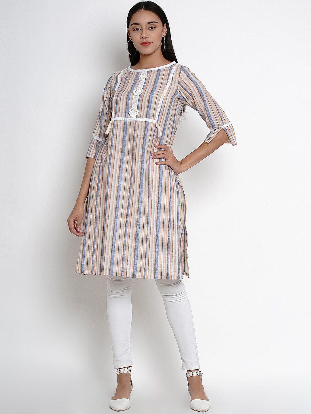 

Bhama Couture Beige Striped Kurta