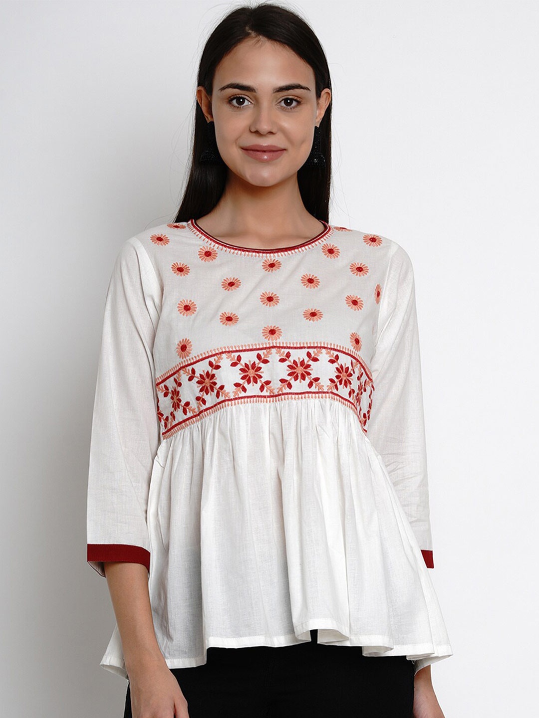 

Bhama Couture Off White Floral Embroidered Top