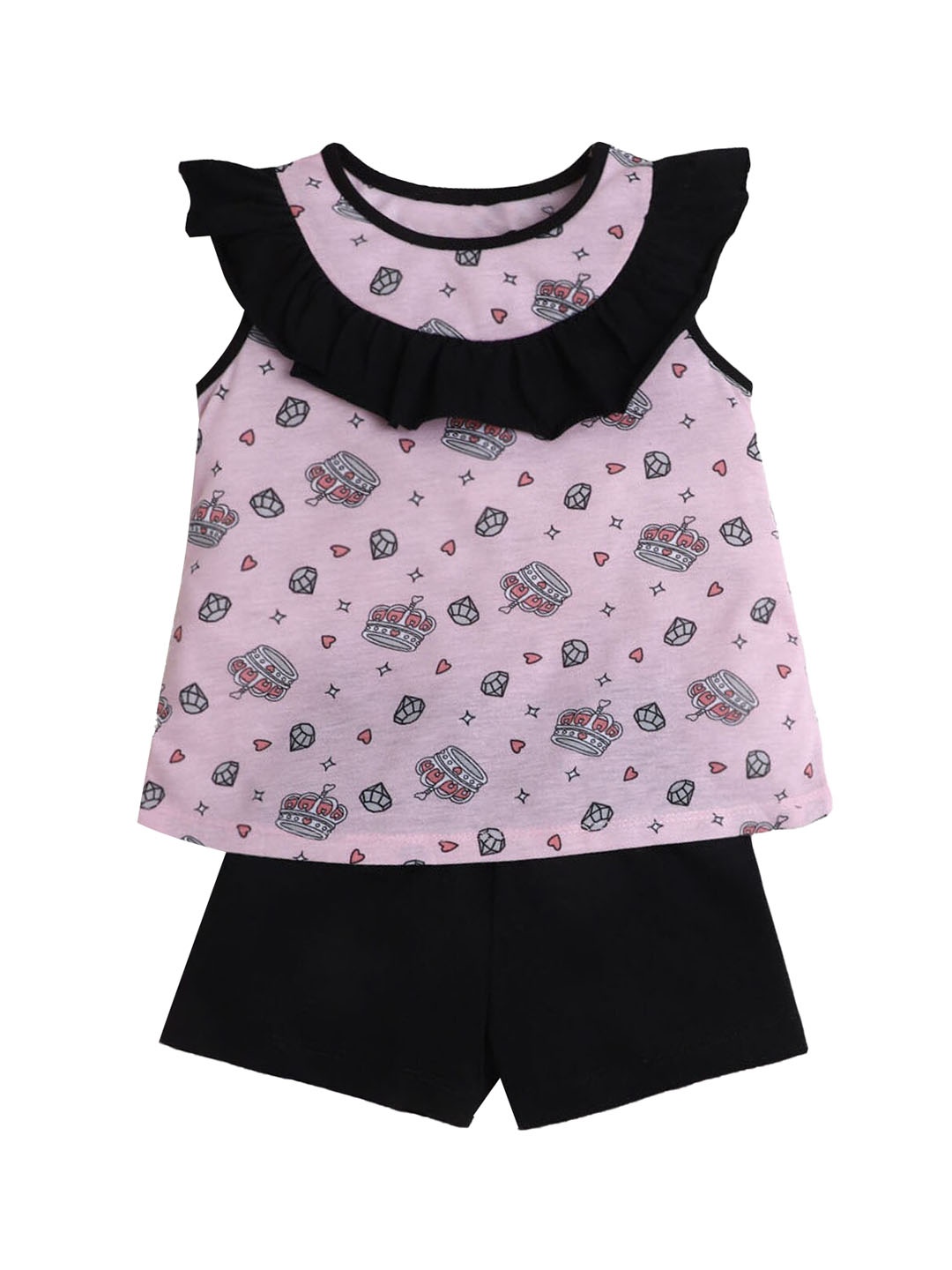 

Hopscotch Girls Pink & Black Printed Top with Shorts