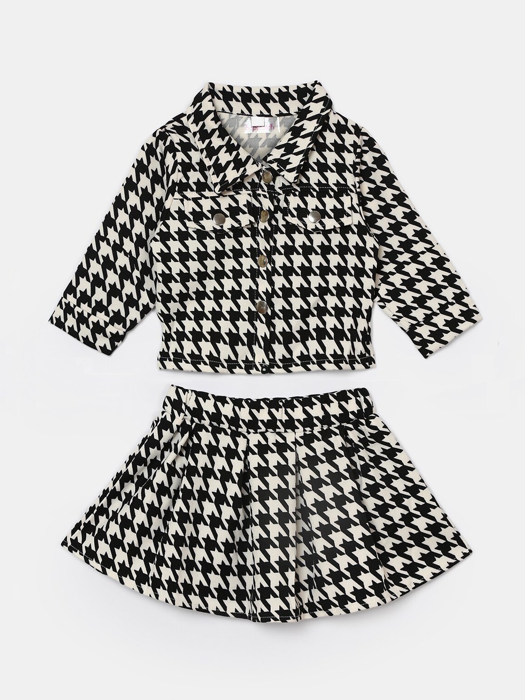 

Hopscotch Girls Black & White Printed Shirt with Skirt