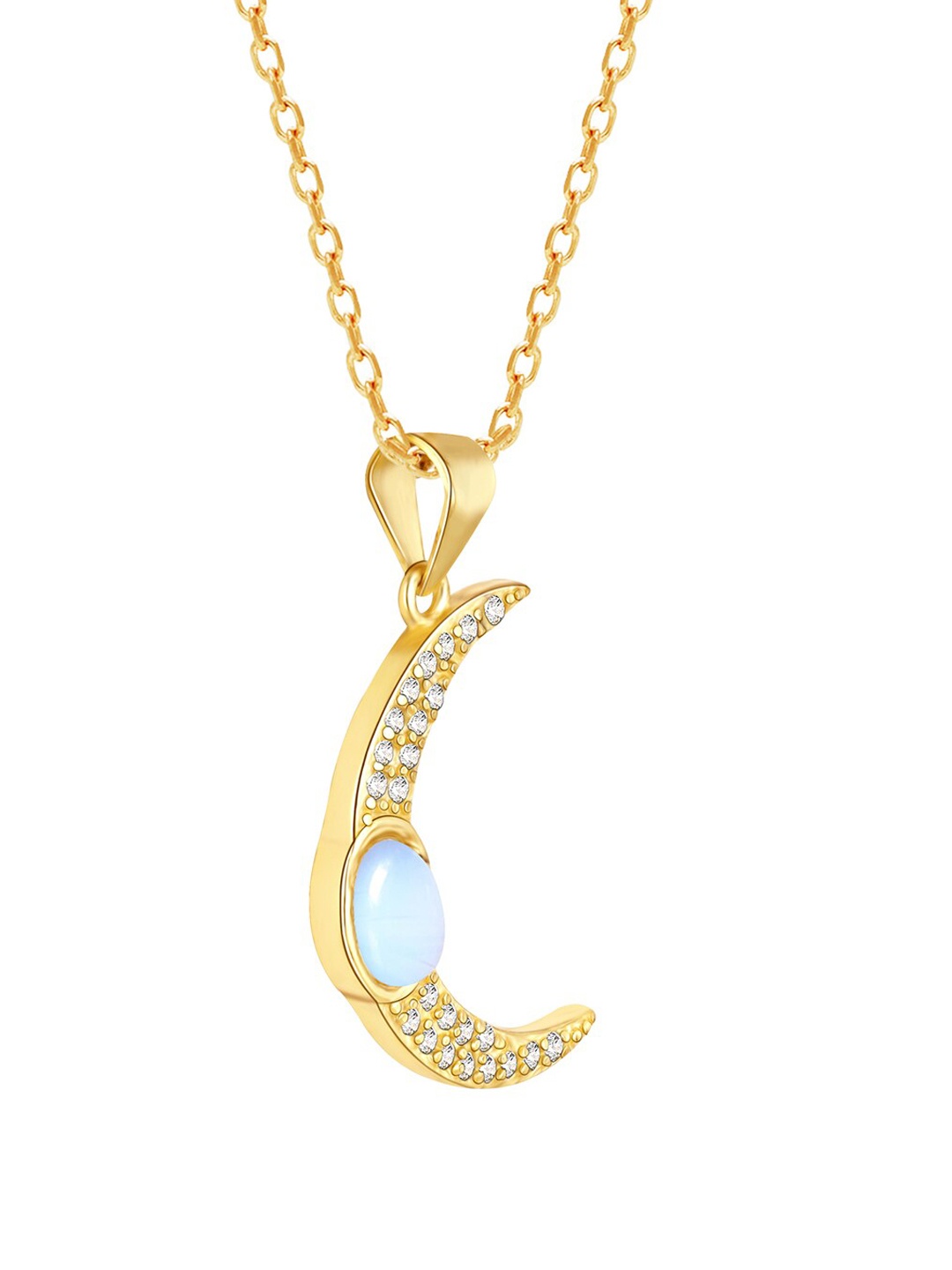 

GIVA 925 Sterling Silver 18k Gold Plated Zircon Moon Pendant With Link Chain